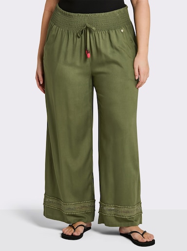 sheego Schlupfhose mit Spitze am Saum - oliv
