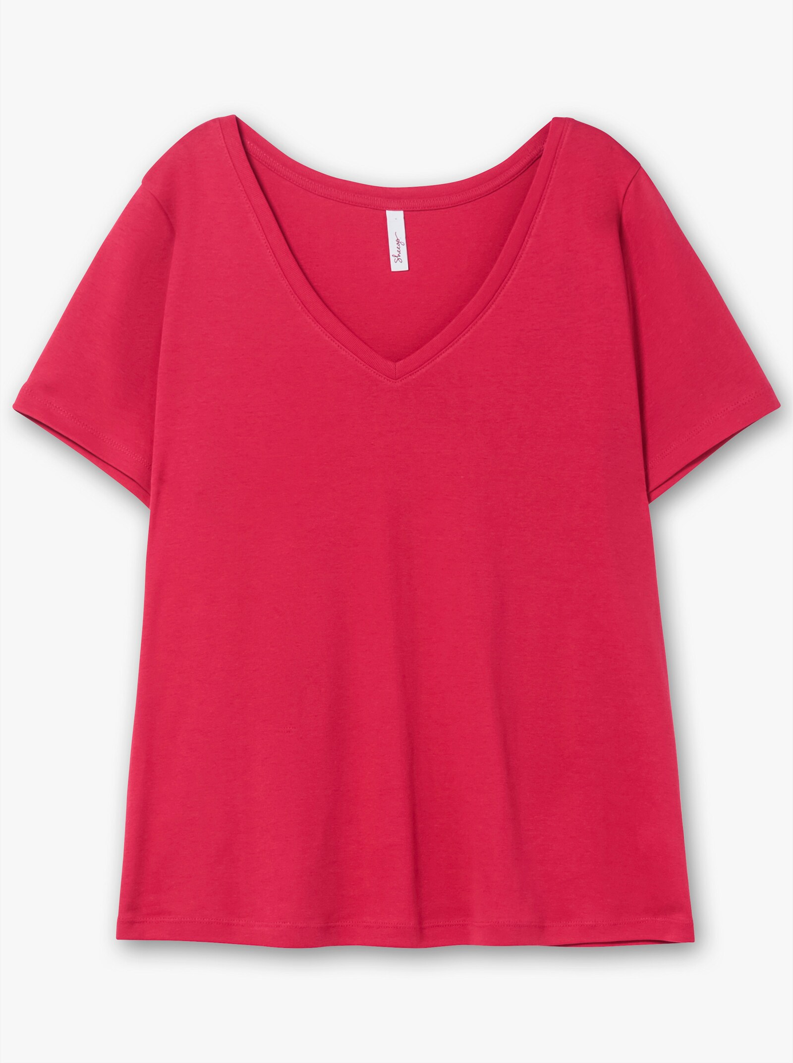 sheego T-shirt à encolure en V, qualité côtelée - fuchsia sorbet
