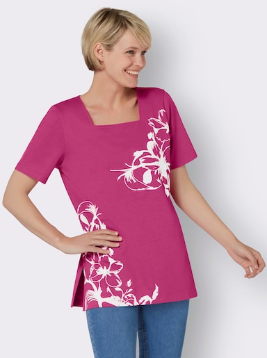 Longshirt - fuchsia-weiß