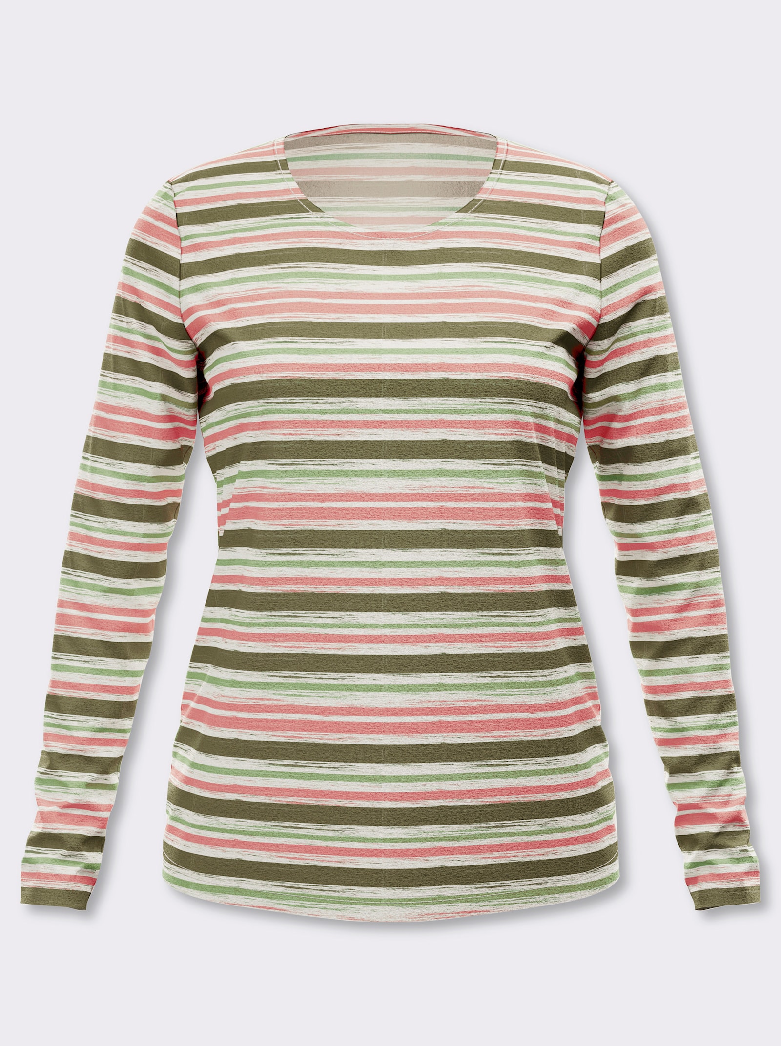 heine Shirt met lange mouwen in streepjeslook - kaki/rozenhout gestreept