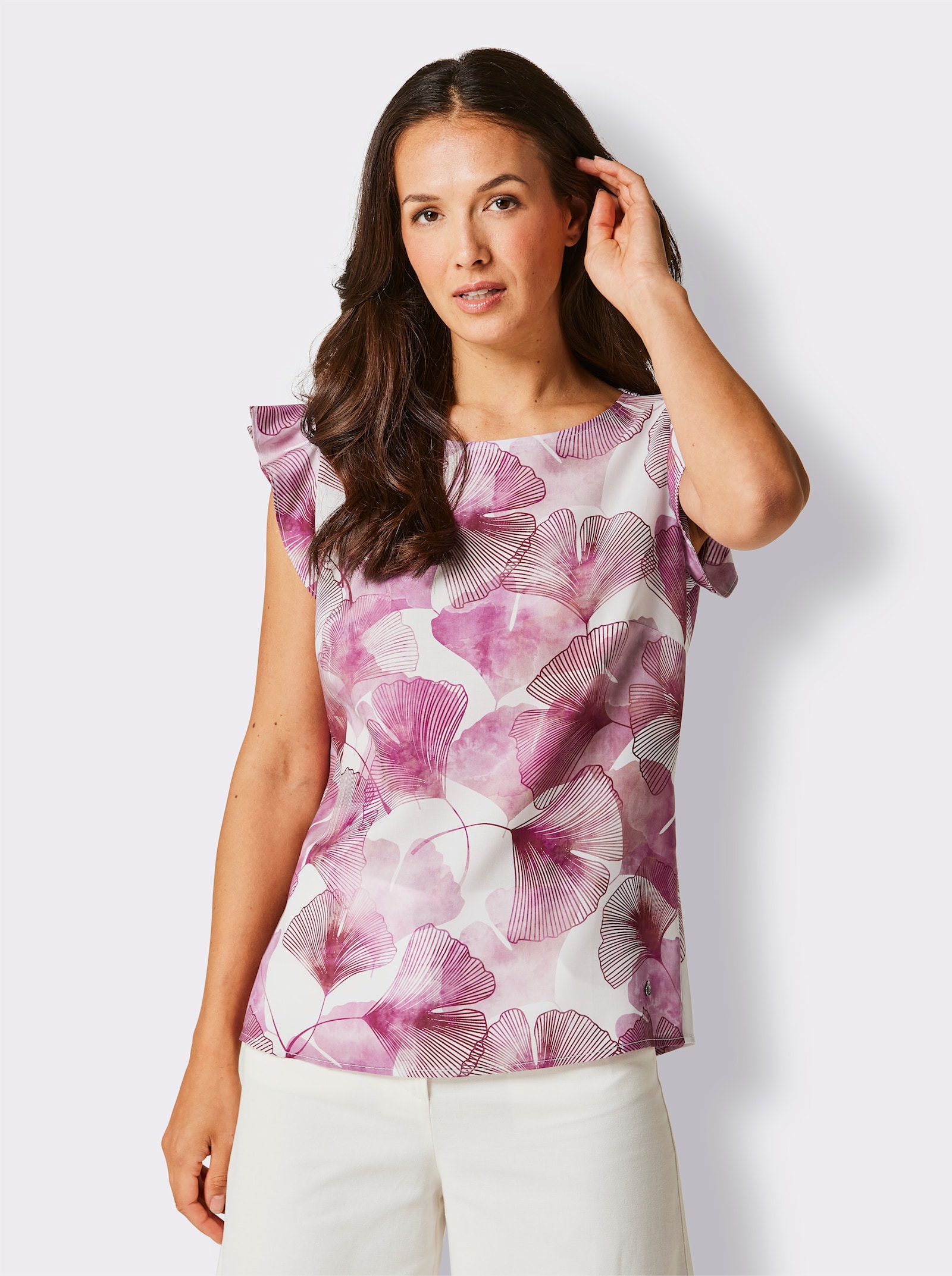 CREATION L PREMIUM Blusentop in temperaturausgleichender Lyocell-Qualität - ecru-magenta-bedruckt