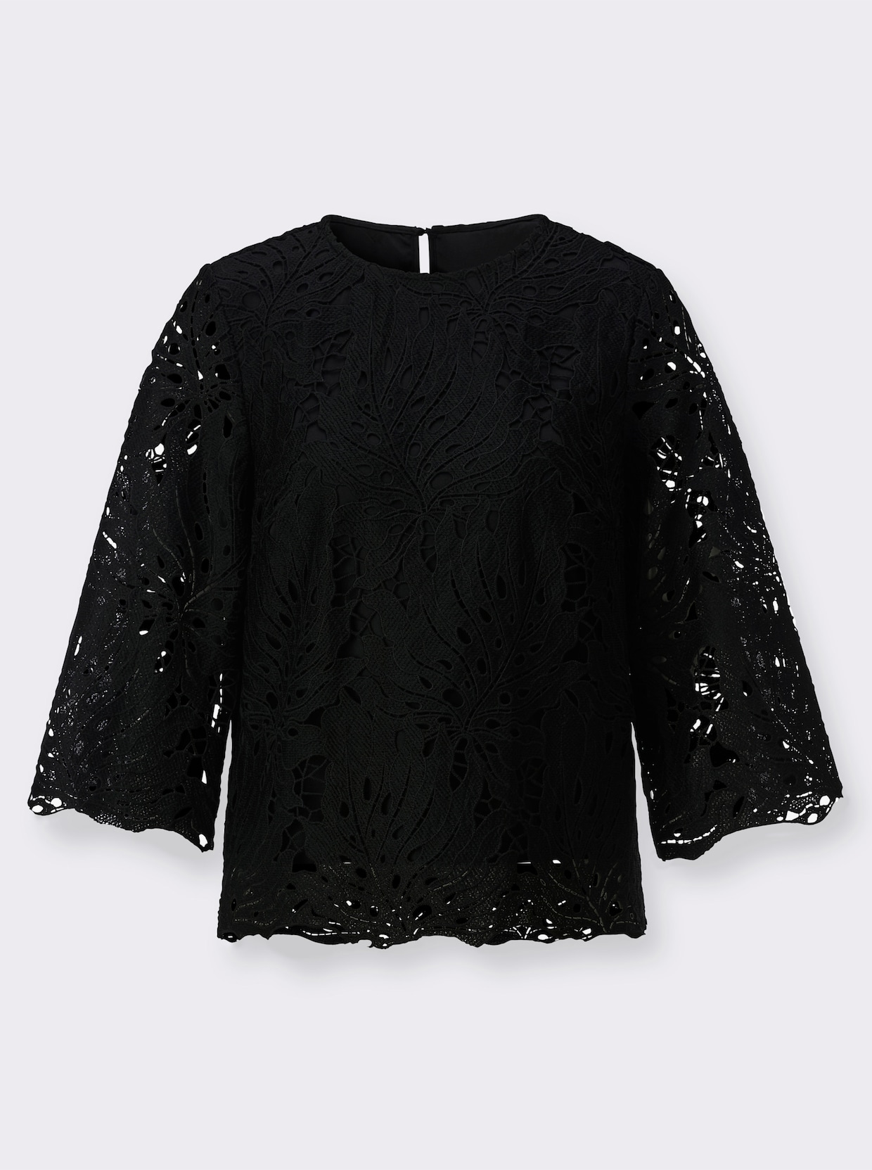 Spitzenbluse mit leicht ausgestellten Ärmeln - schwarz