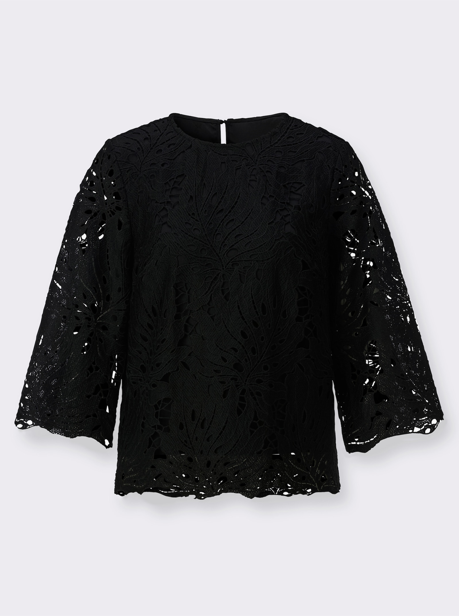 Spitzenbluse mit leicht ausgestellten Ärmeln - schwarz