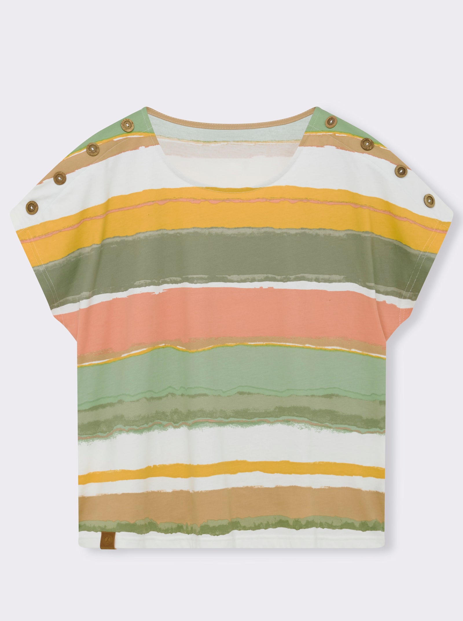 Kurzarmshirt mit Knöpfen in Holz-Optik - khaki-ecru-bedruckt