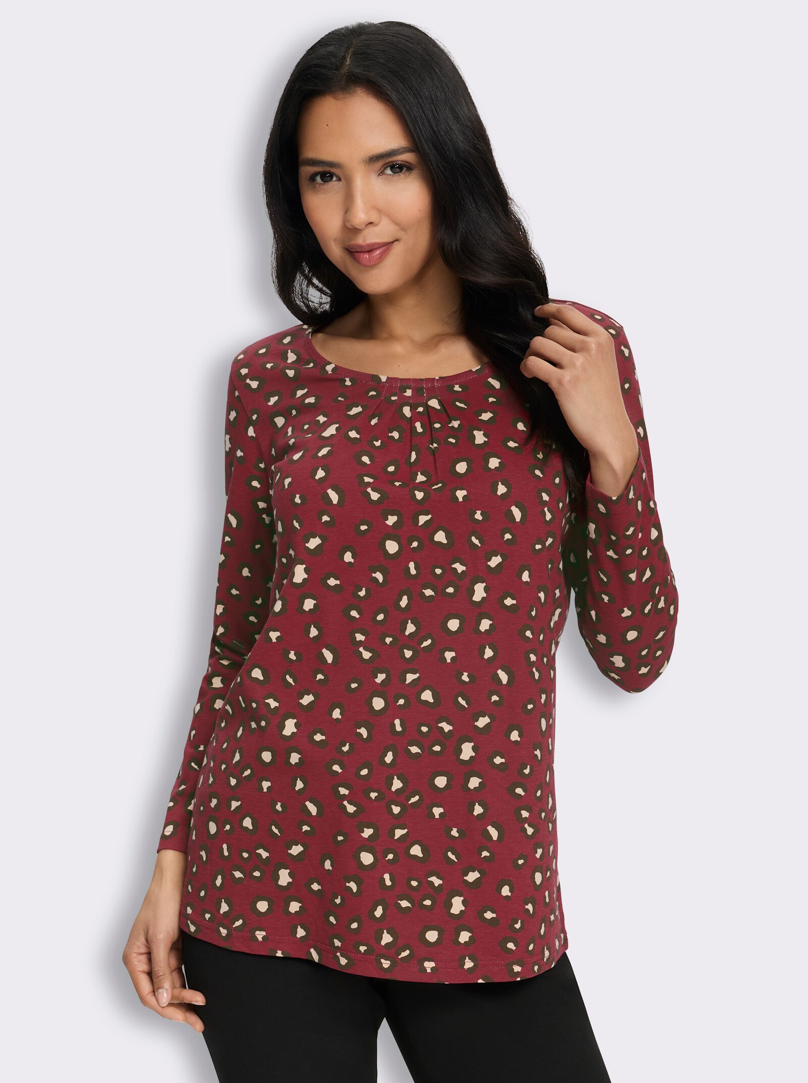 Langarmshirt mit Animalmuster - bordeaux-schoko-bedruckt