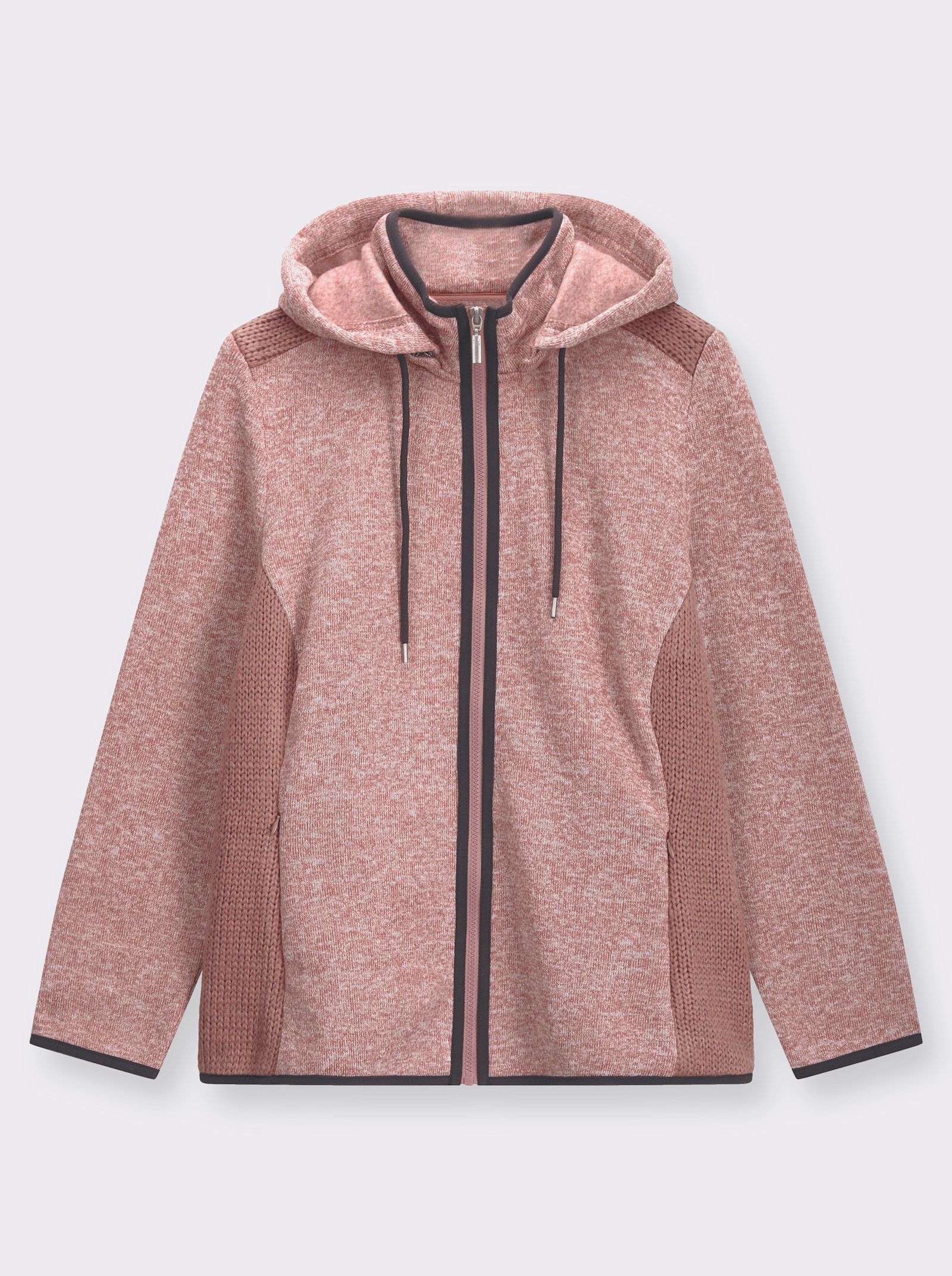 Strickfleecejacke mit seitlichen Strick-Einsätzen - rosenholz-meliert