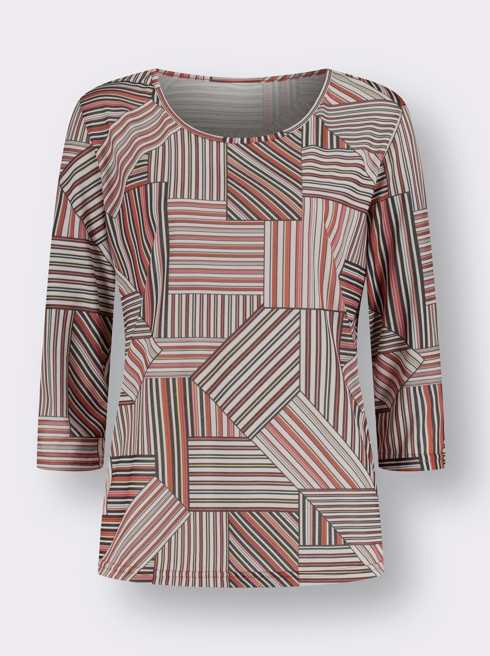 Tričko s 3/4 rukávem a patchworkovým potiskem - terra-plameňáková-potisk