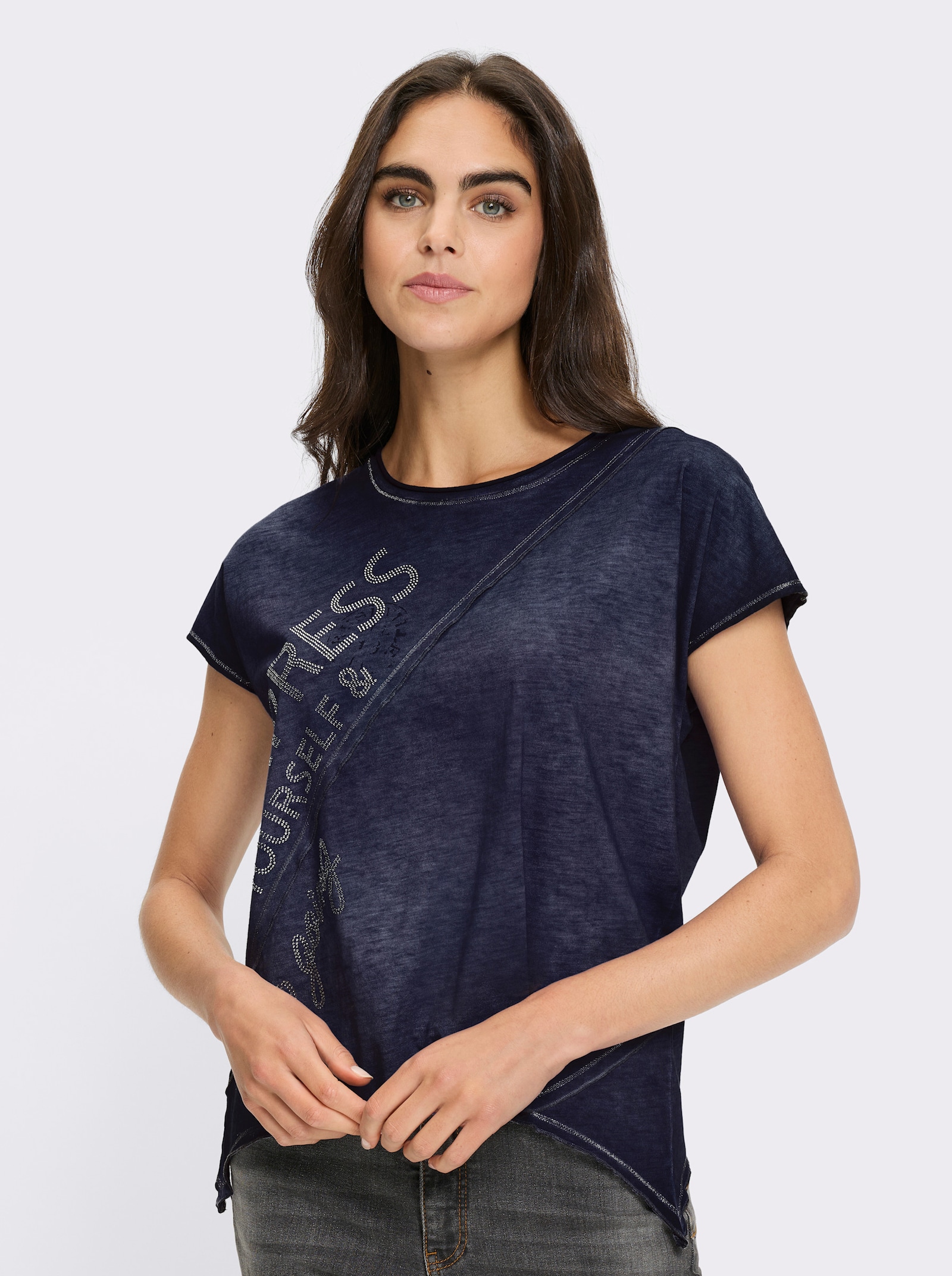 heine T-Shirt mit zipfeligem Saum - marine