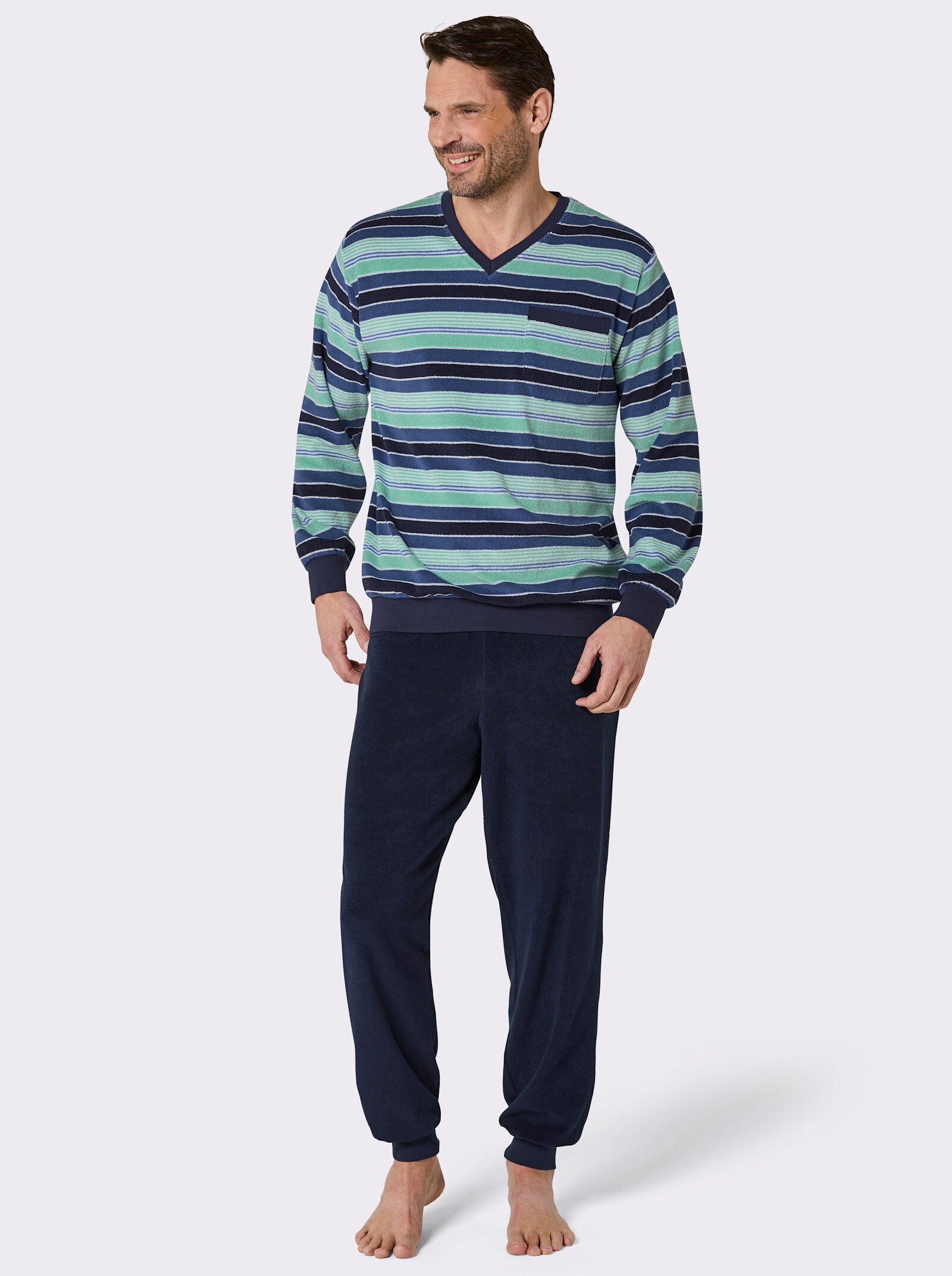 Comte Schlafanzug - marine-aquamarin-gestreift