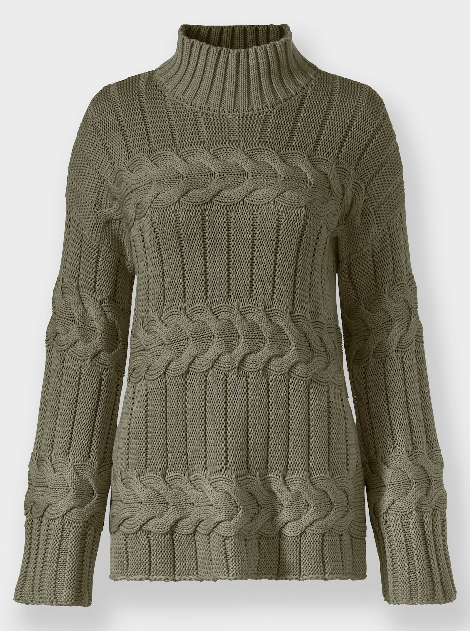 heine Stehkragenpullover mit Strickmuster-Mix - khaki