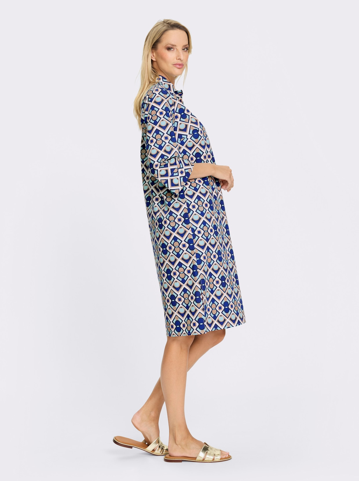 heine Druckkleid - weiß-royalblau-bedruckt