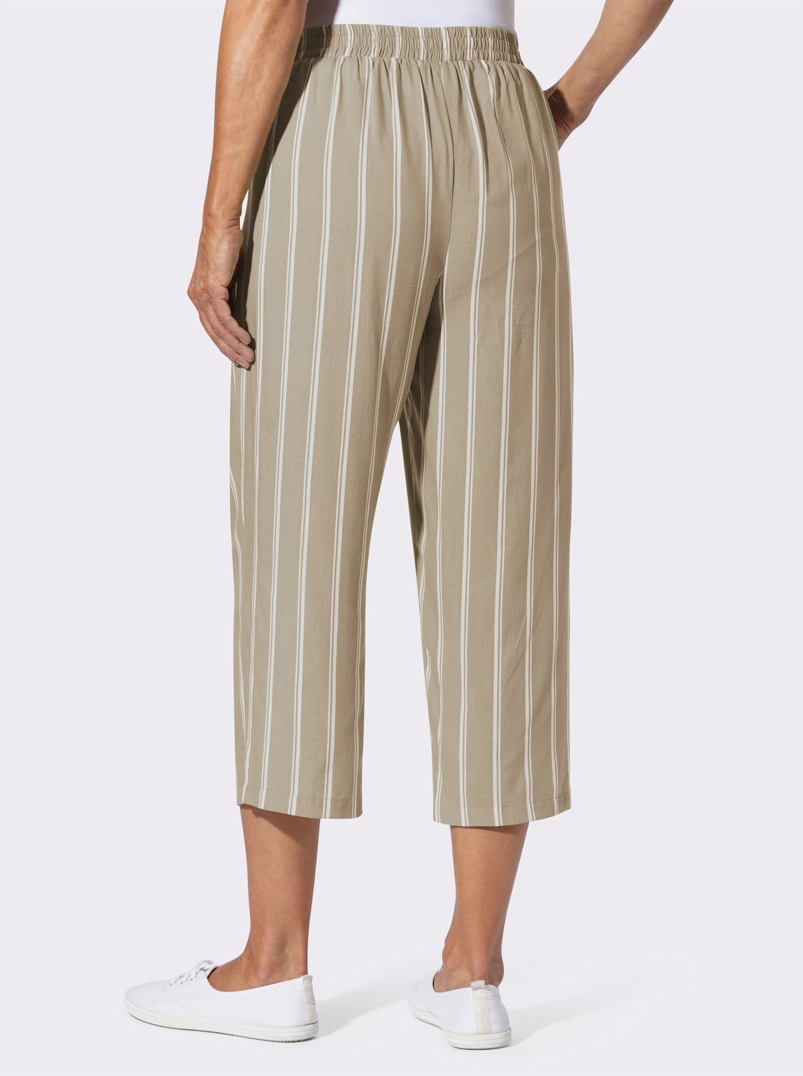 3/4-Hose mit fixiertem Bindegürtel - beige-ecru-gestreift
