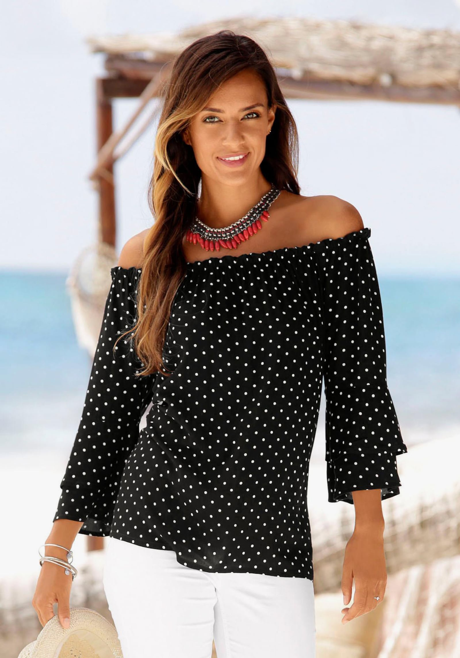 LASCANA chemisier Carmen - noir-blanc à pois