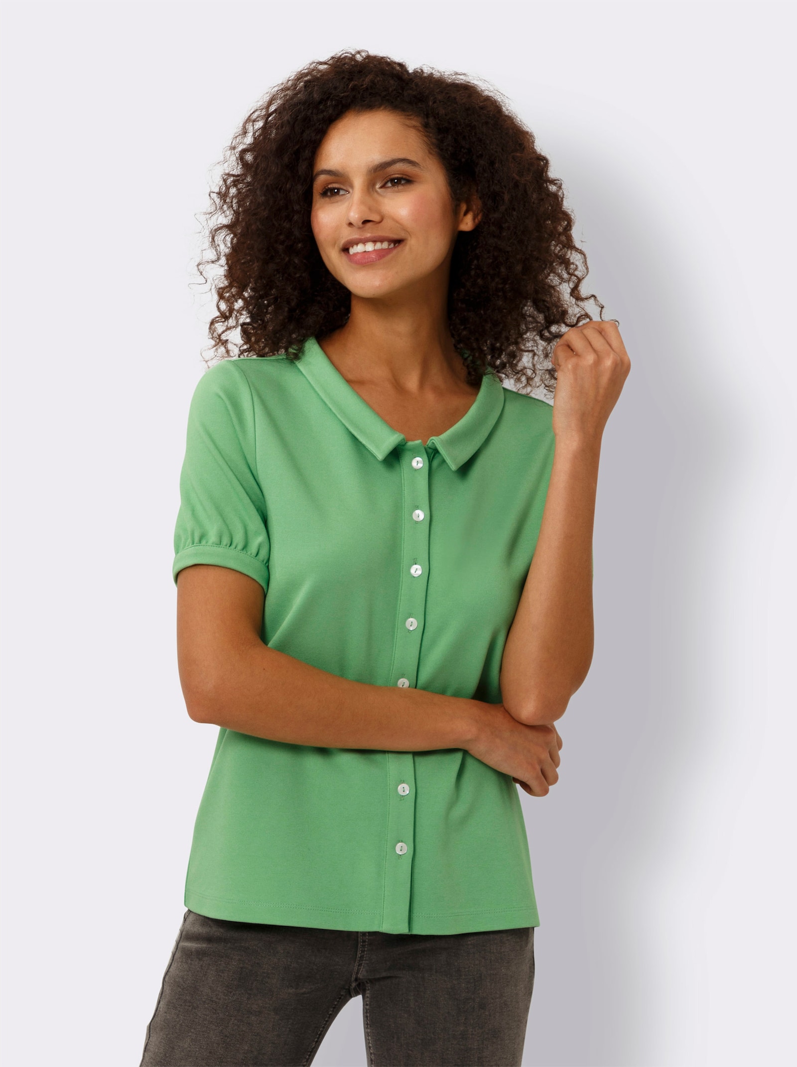 heine Jersey-Bluse mit Puffärmeln - apfel