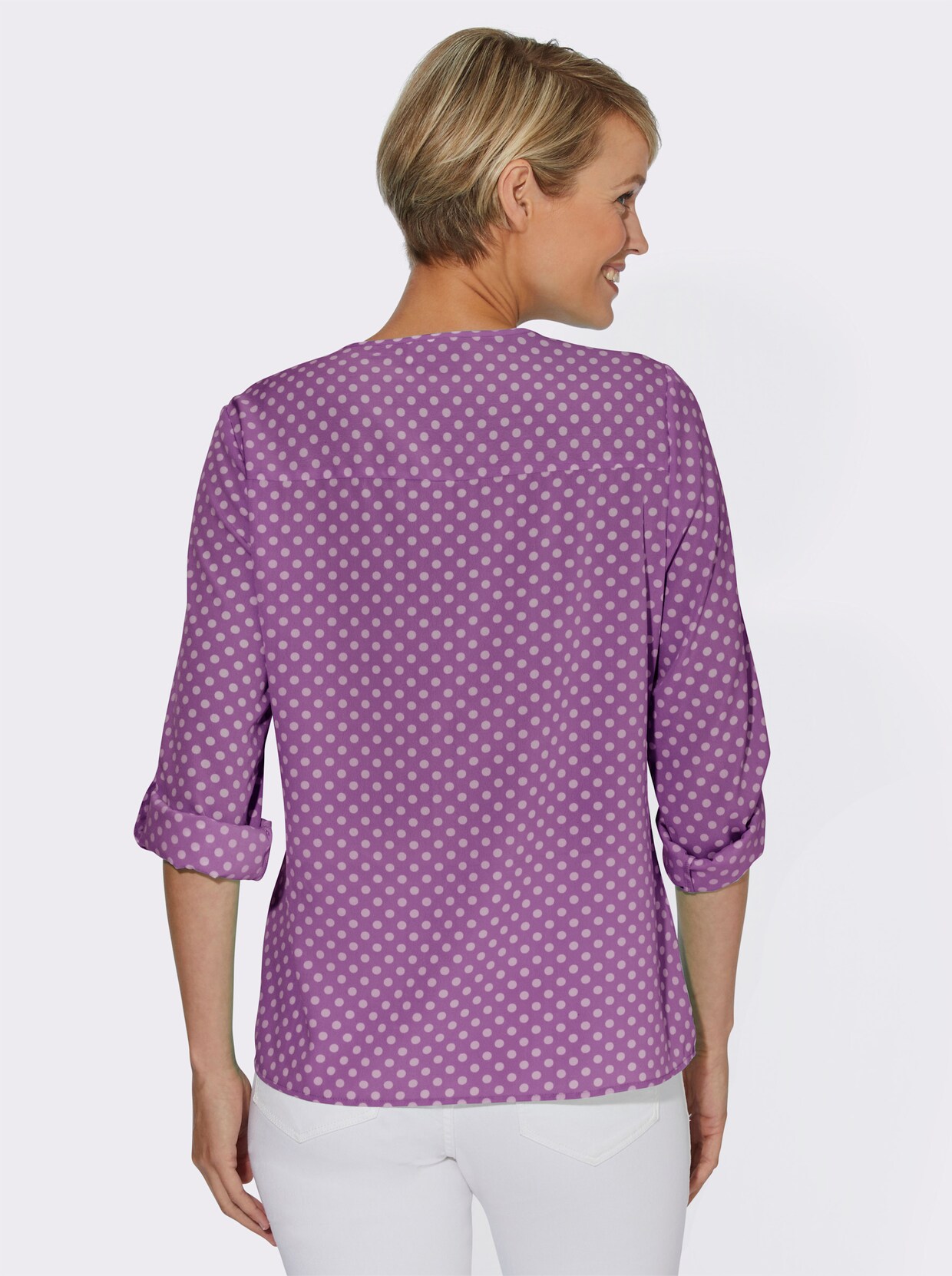 Comfortabele blouse - violet/wit gestippeld