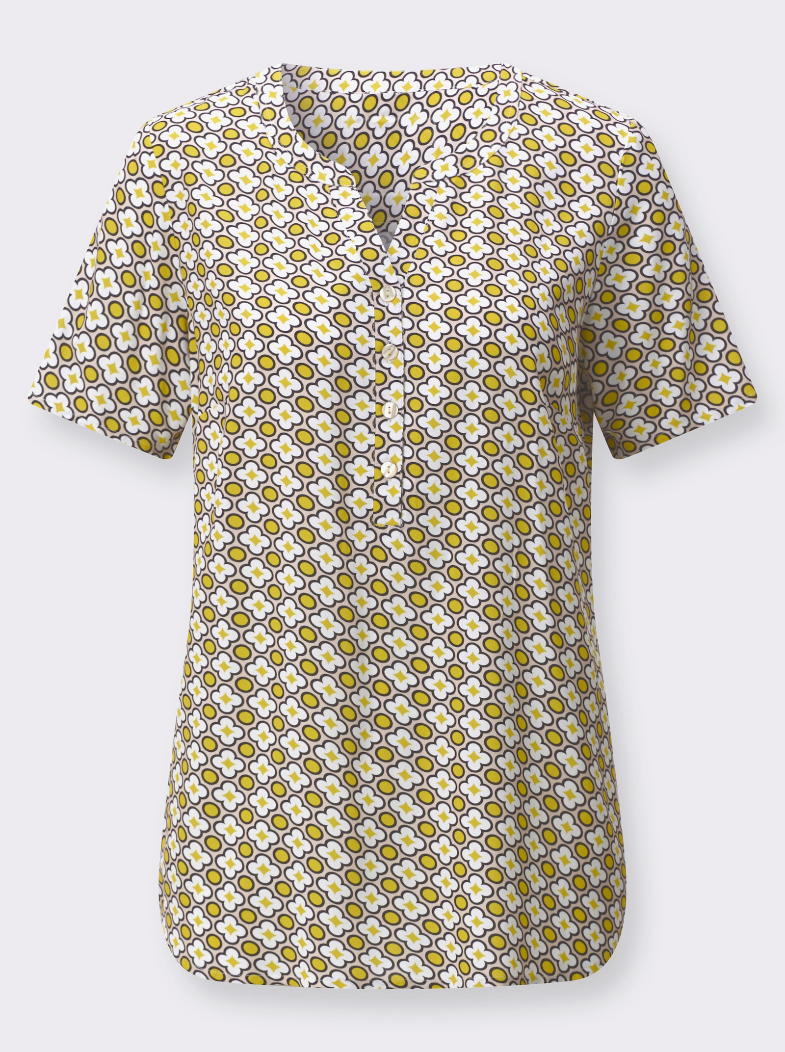 Kurzarmbluse in Schlupfform - sand-limone-bedruckt