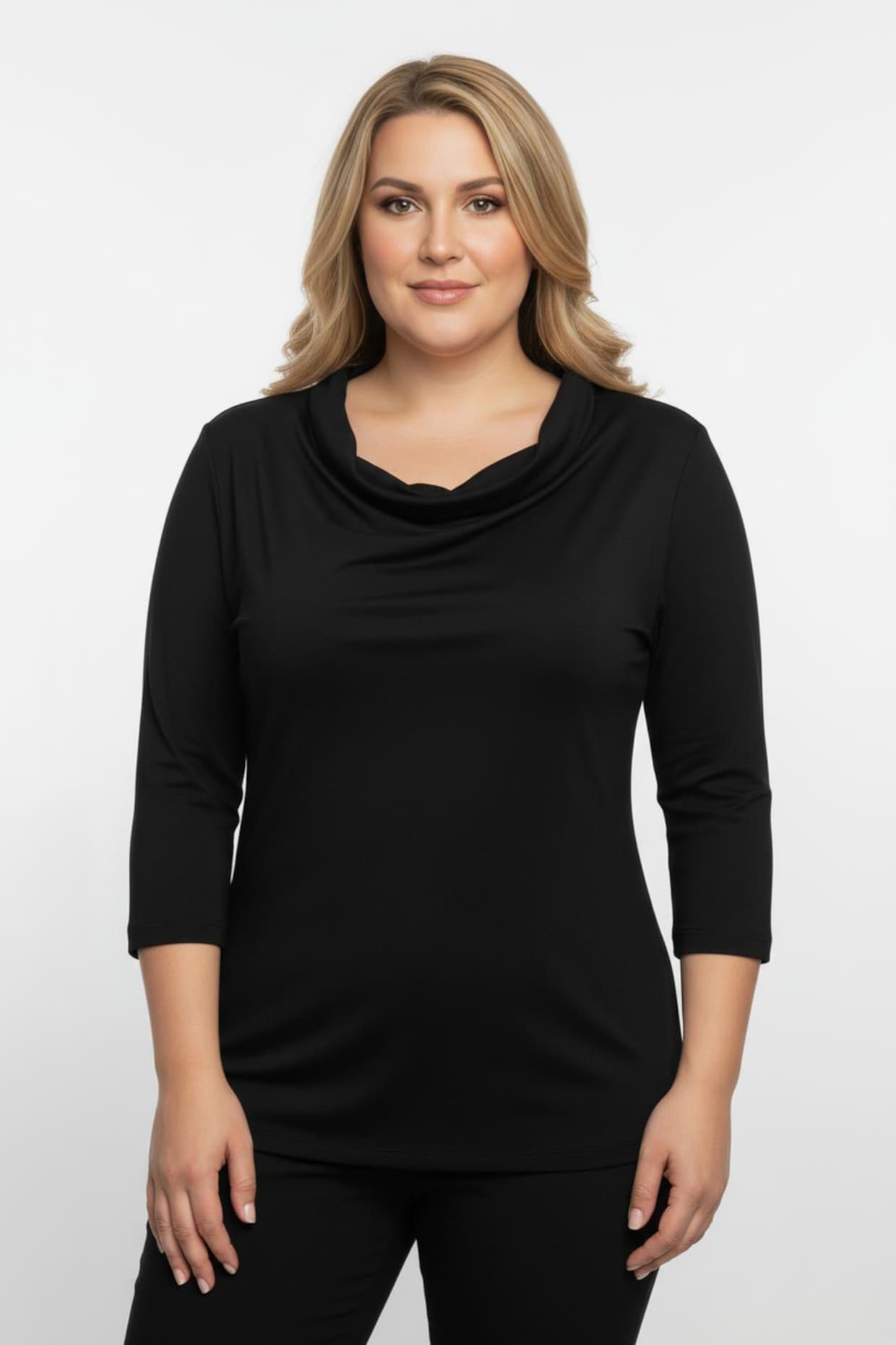 Wasserfallshirt mit 3/4-langen Ärmeln - schwarz