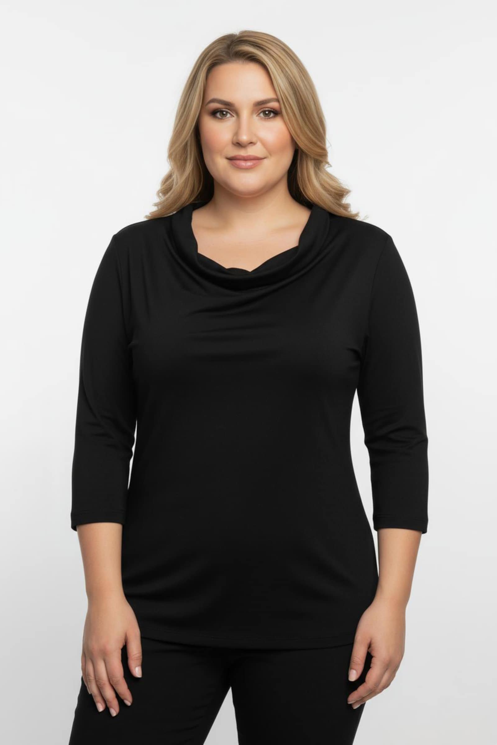 Wasserfallshirt mit 3/4-langen Ärmeln - schwarz