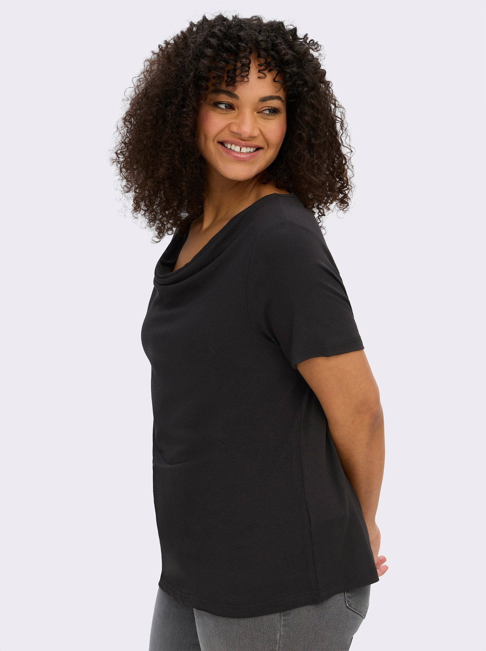 Wasserfallshirt mit kurzen Ärmeln - schwarz