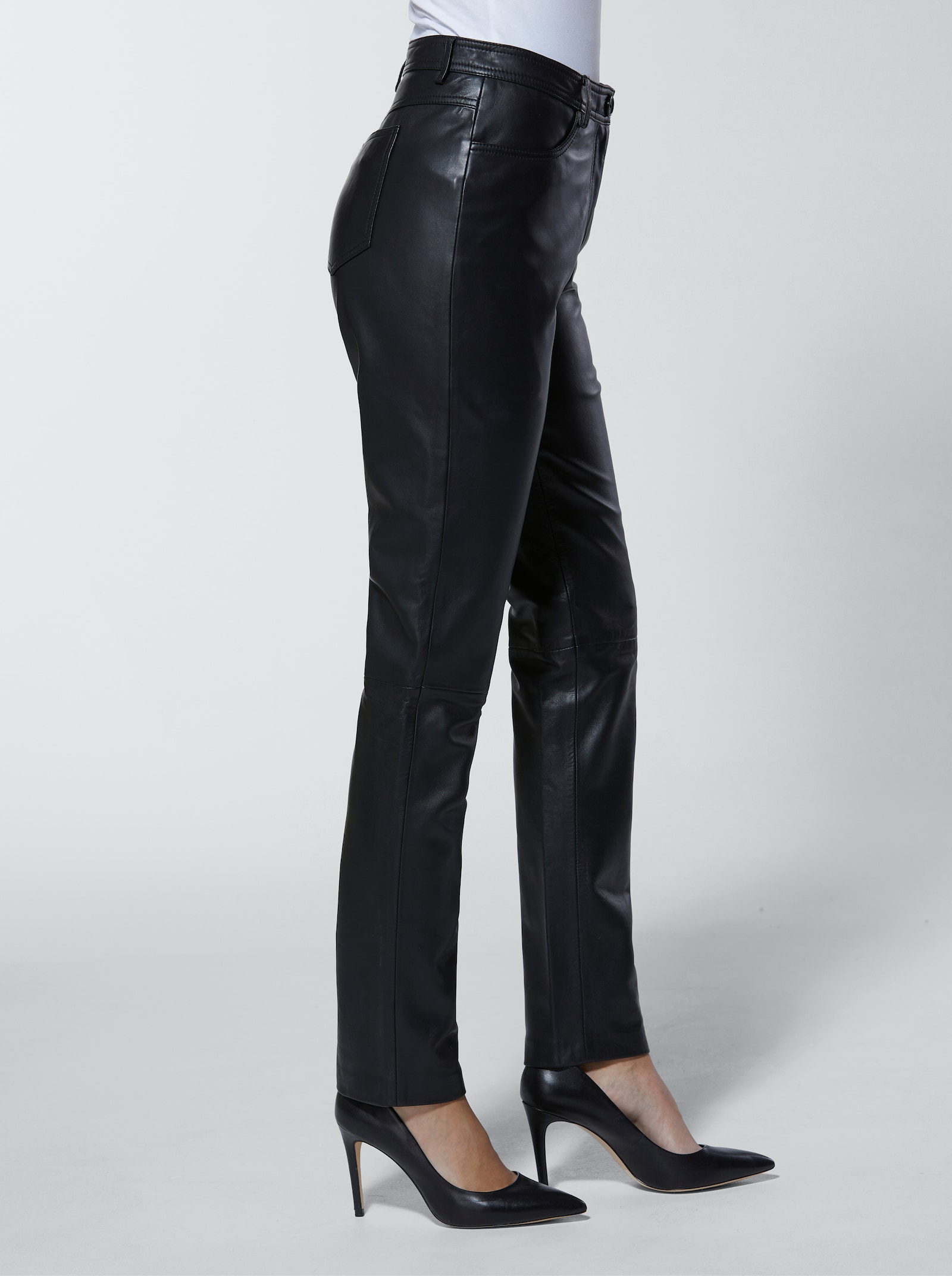 CREATION L PREMIUM Leren broek met bovenbroekvoering - zwart