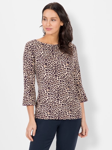 Print-Shirt - aubergine-beige-bedruckt