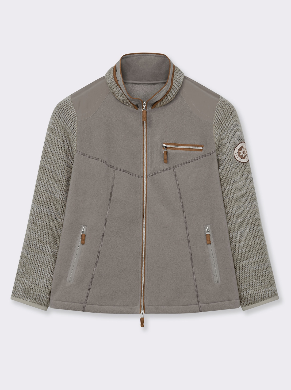 Fleecejacke - taupe-ecru-meliert