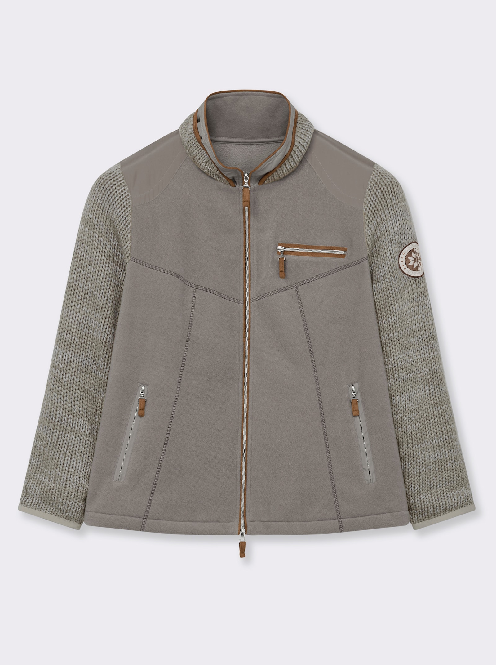 Fleecejacke im Mix aus Fleece und Strick - taupe-ecru-meliert