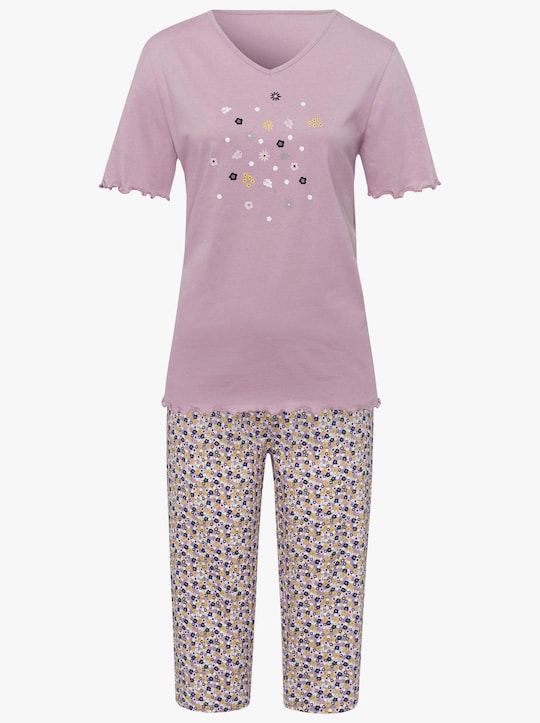 Capri-Schlafanzug - mauve-bedruckt