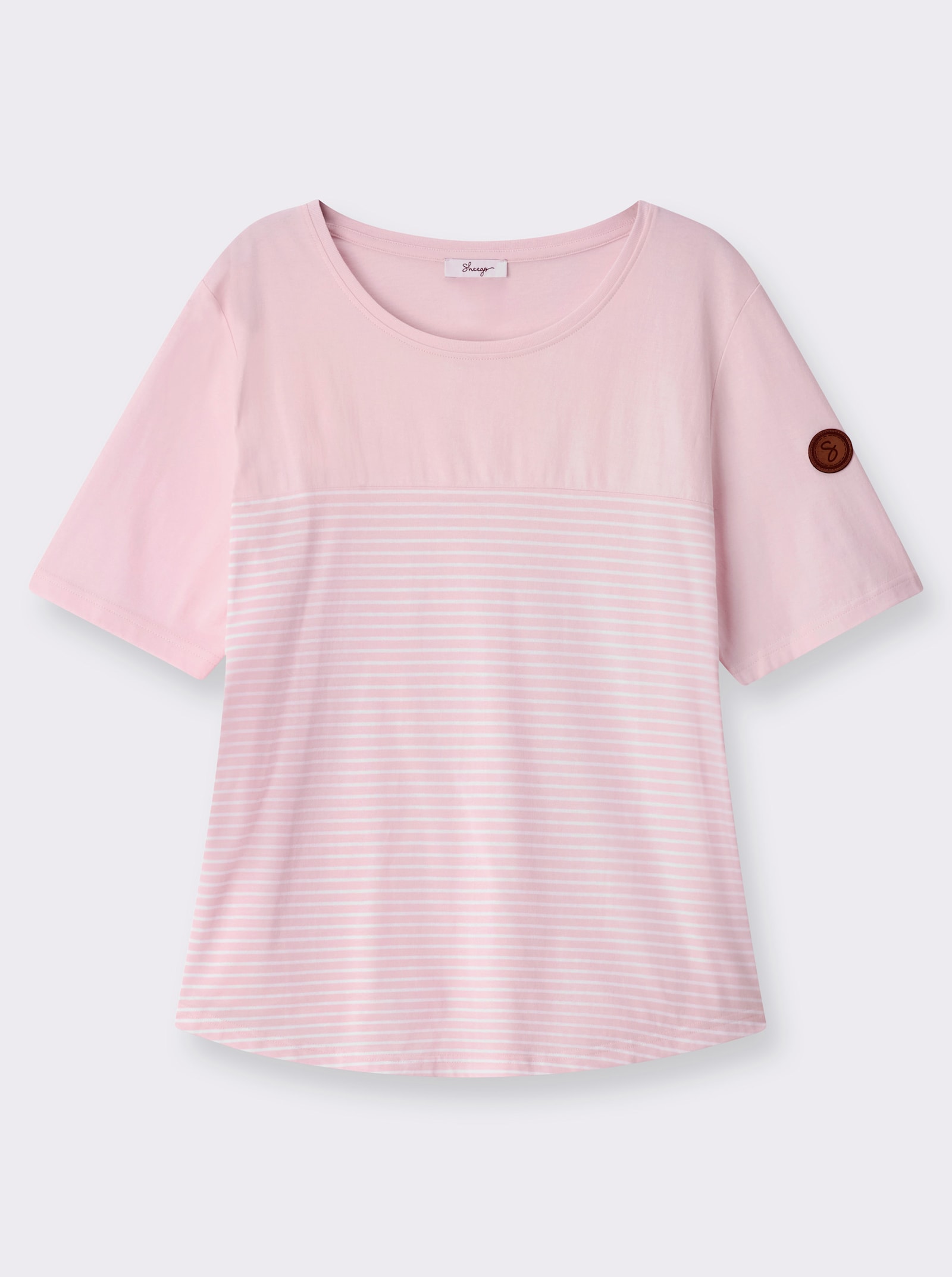 sheego Streifenshirt im figurbetonten Schnitt - hellrosé-weiß-geringelt
