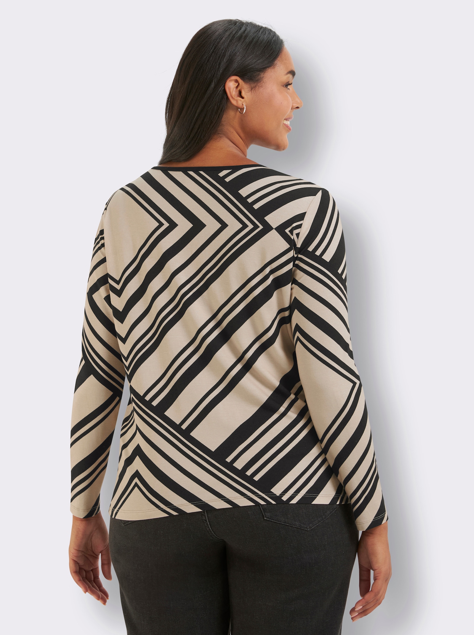 Langarmshirt mit Grafik-Druck - schwarz-sand-bedruckt