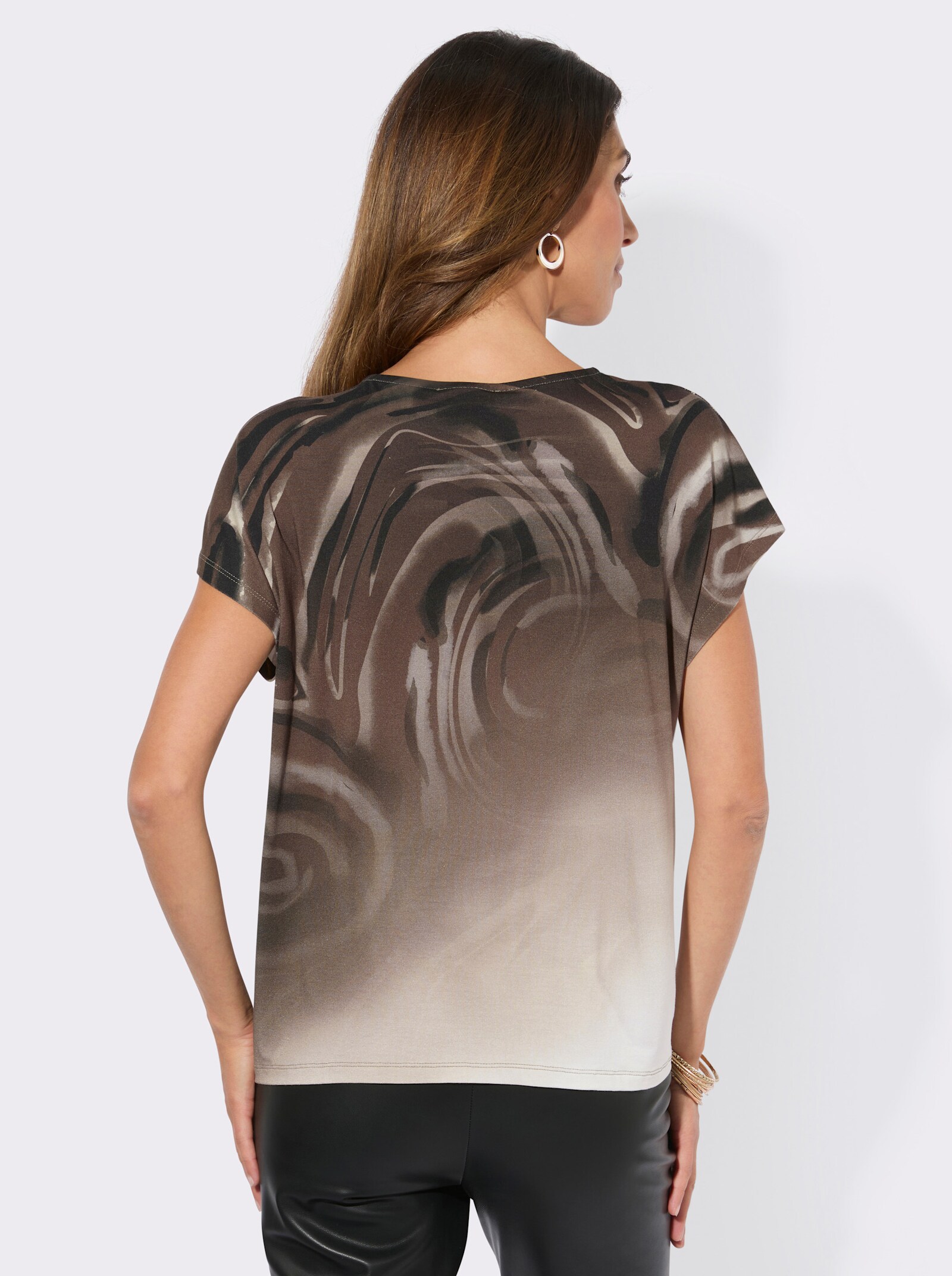 Rundhalsshirt mit goldfarbigem Folien-Druck - champagner-schoko-bedruckt