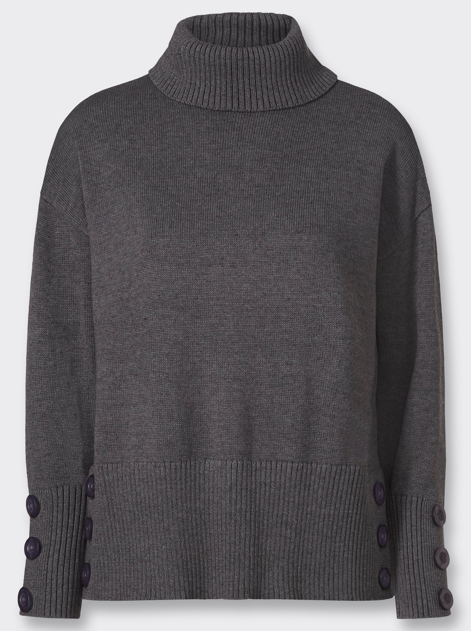 heine Rollkragenpullover mit Seitenschlitzen - anthrazit-meliert