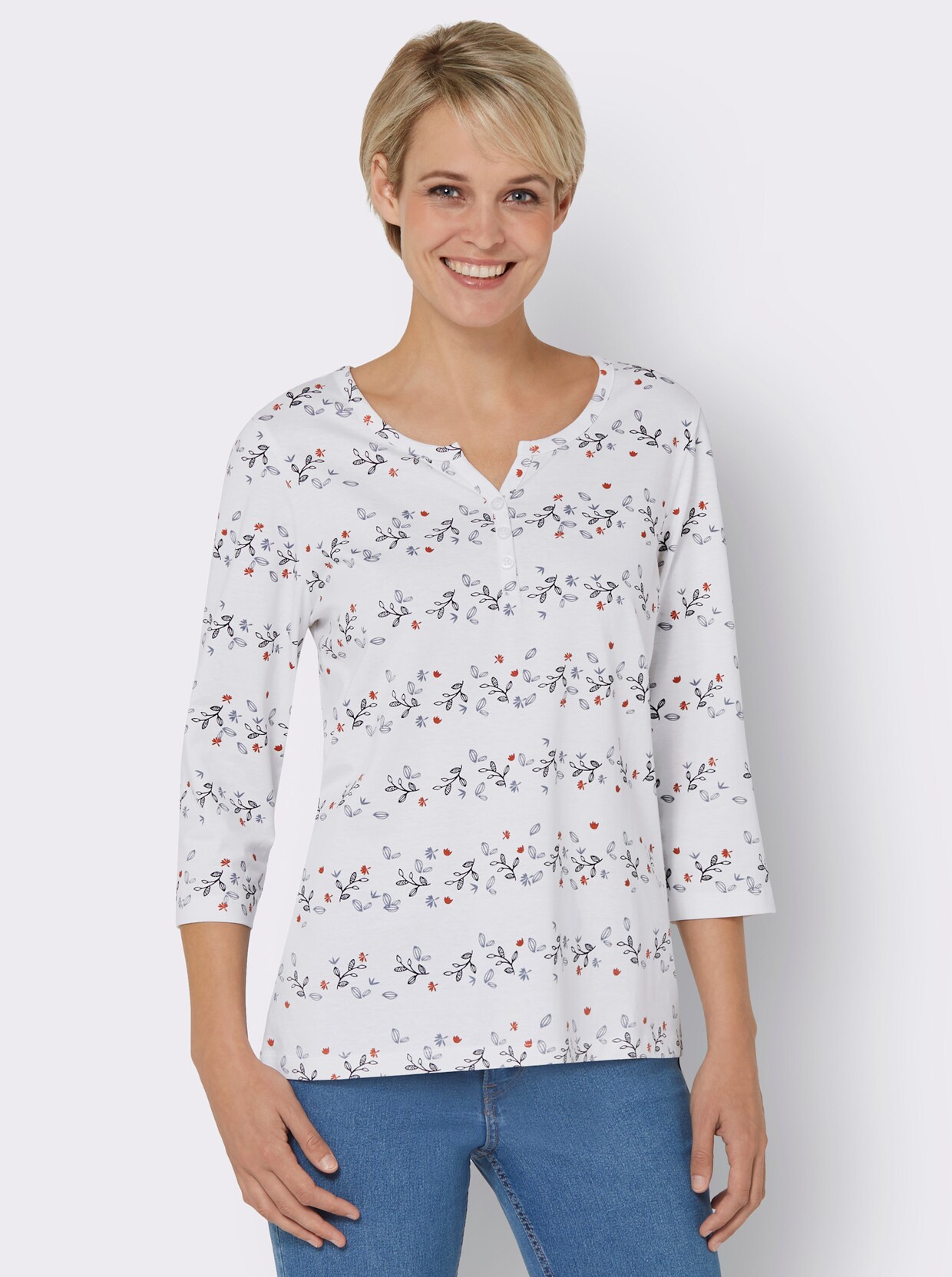 Shirt met 3/4-mouw - wit geprint