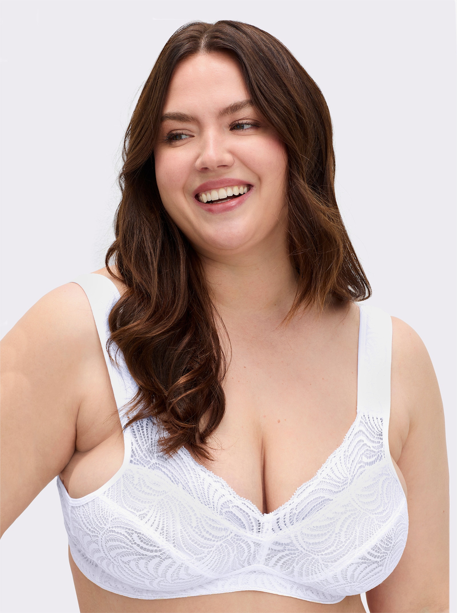 wäschepur BH ohne Bügel aus elastischer Spitze - weiß