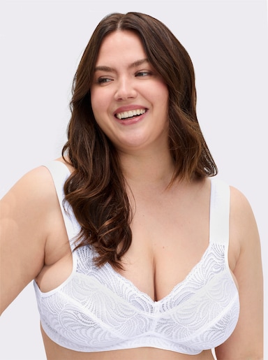 wäschepur BH ohne Bügel aus elastischer Spitze - weiß