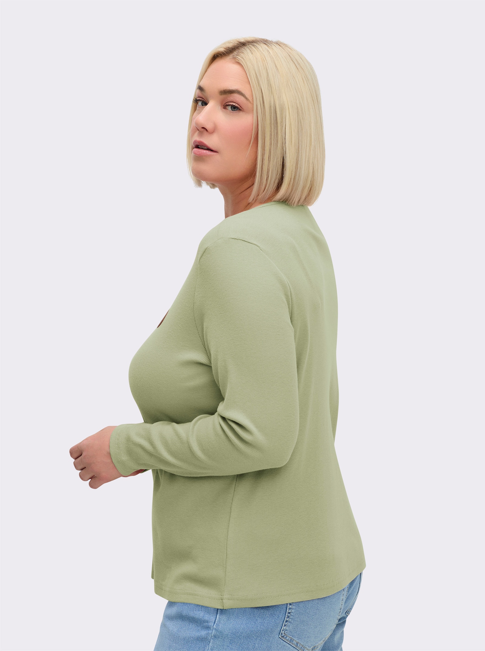 Langarmshirt mit Zierknopfleiste - lindgrün