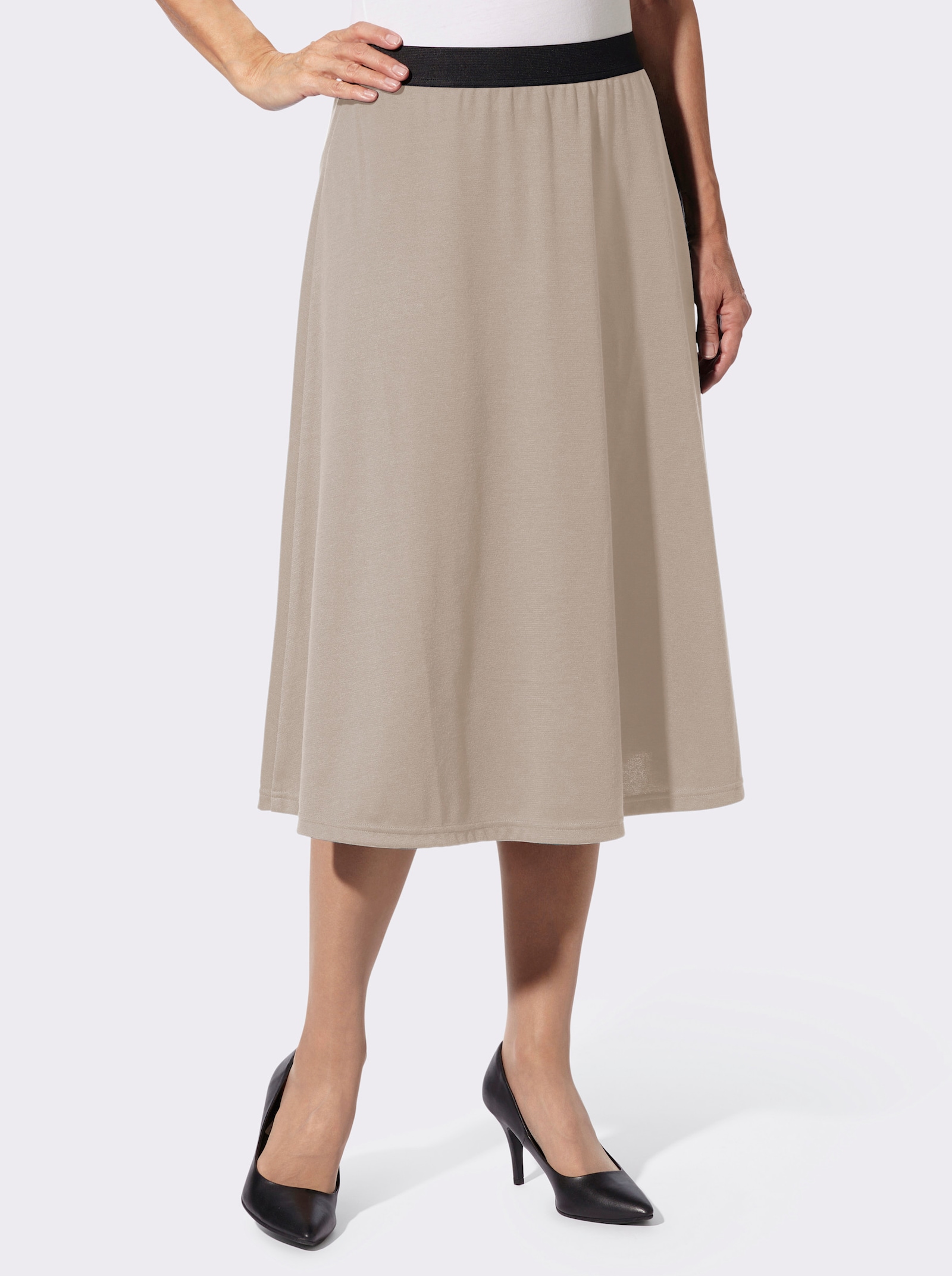 Jerseyrock mit Kontrastbund - dunkeltaupe + sesam