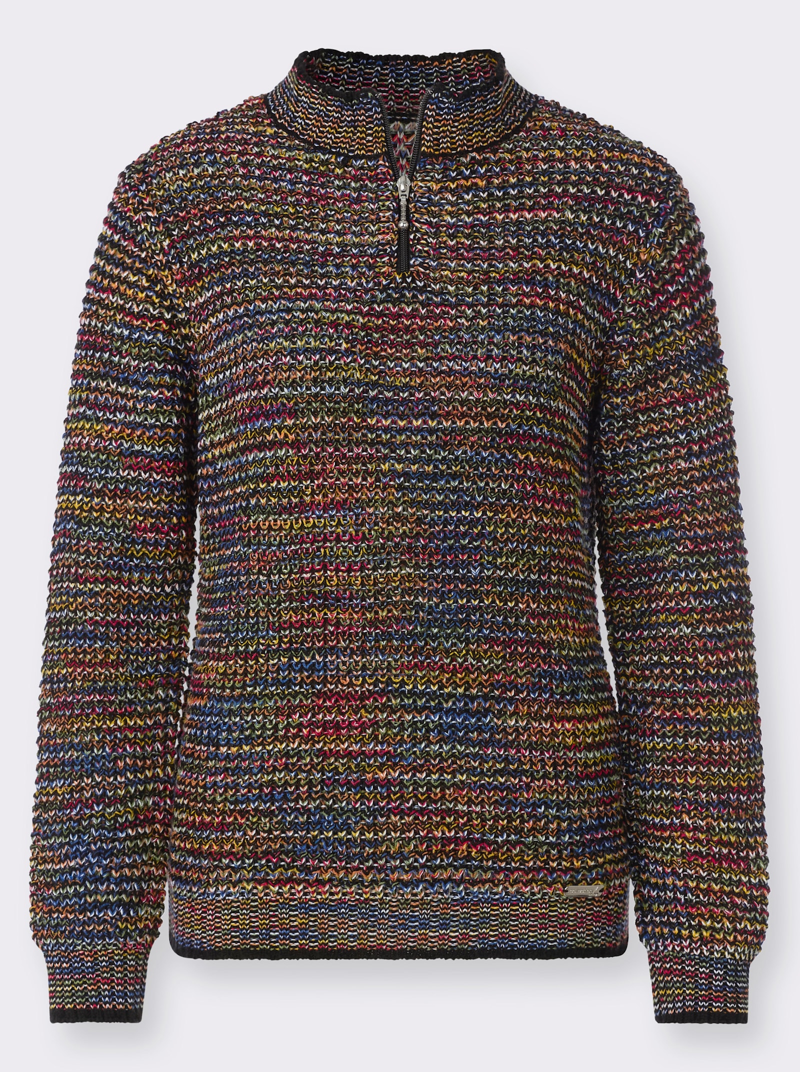 Stehkragenpullover mit kurzem Reißverschluss - rot-schwarz-gemustert