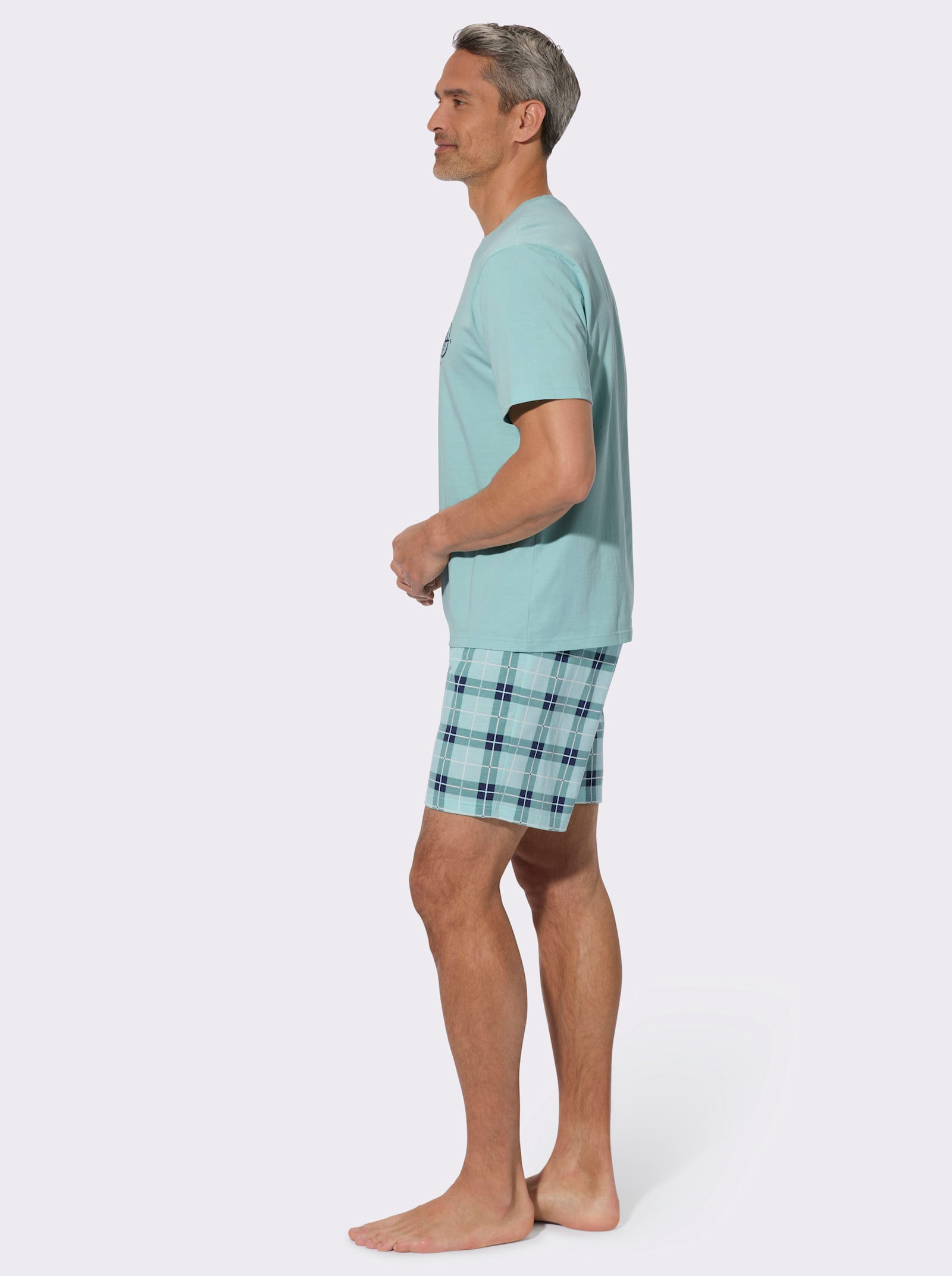Shorty mit Karo-Druck - mint/marine