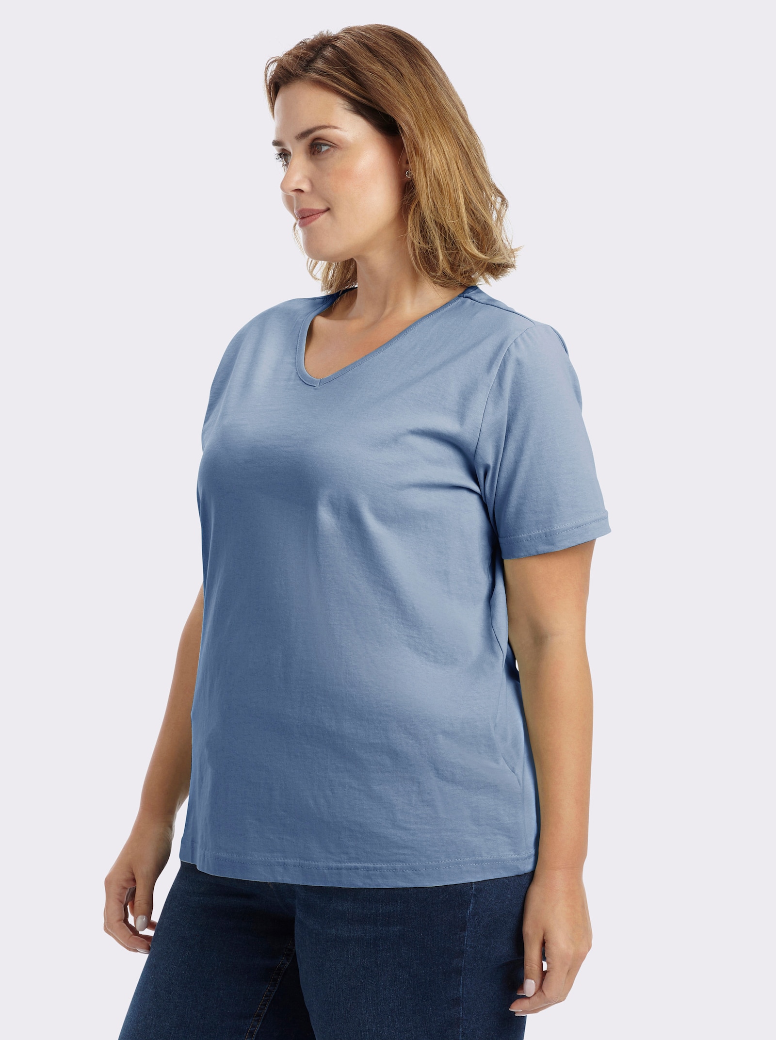 Kurzarmshirt mit V-Ausschnitt - bleu