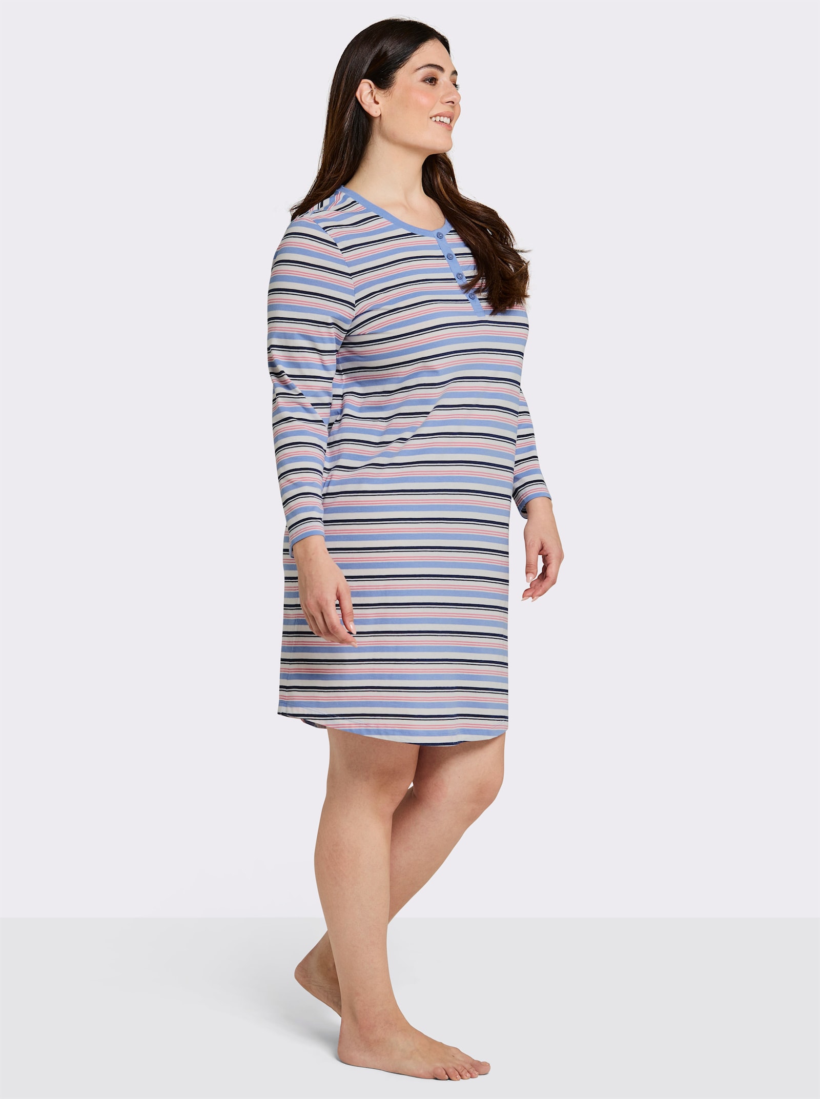 wäschepur Sleepshirt mit garngefärbtem Ringelmuster - bleu