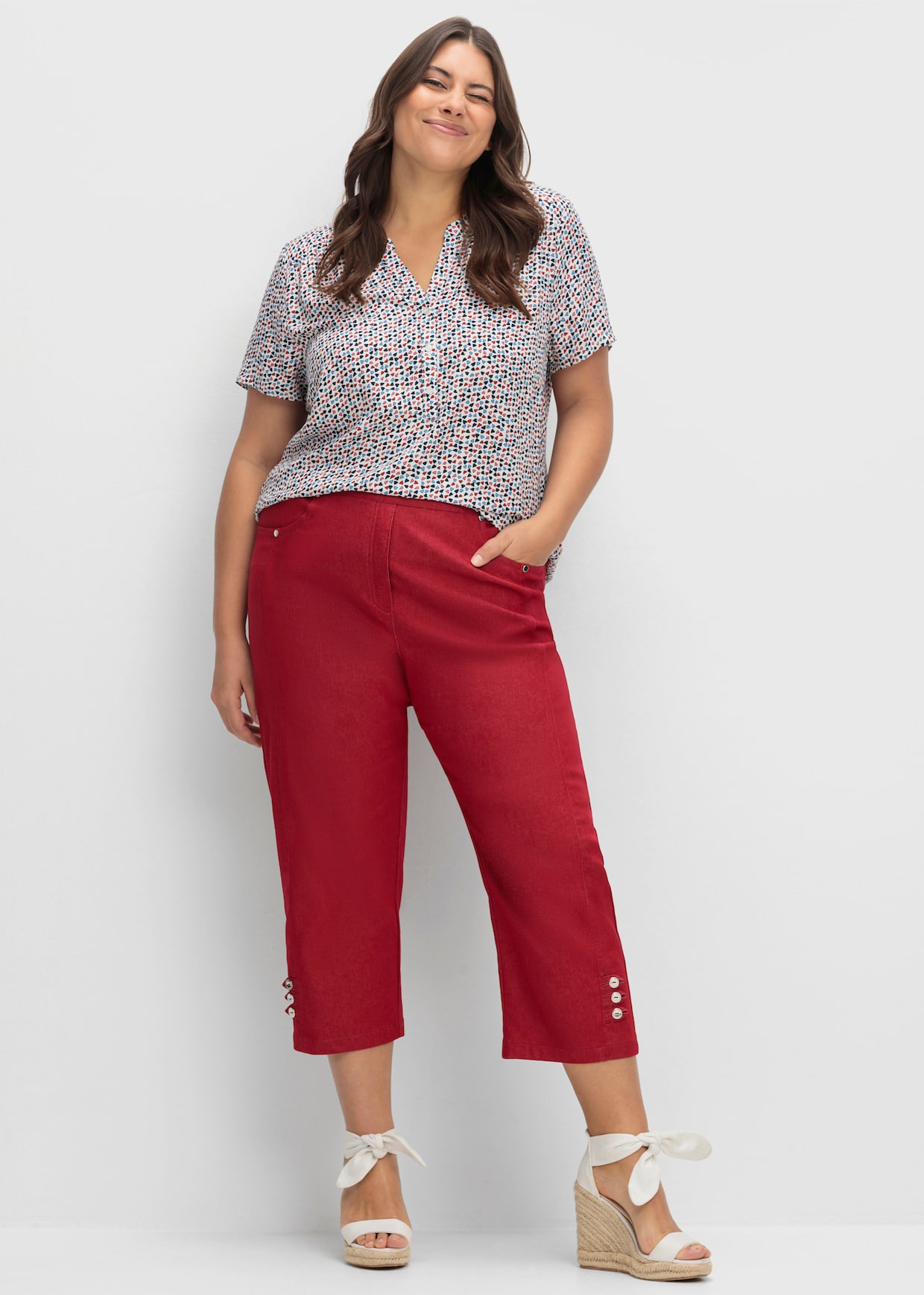 Druckbluse - ecru-erdbeere-bedruckt