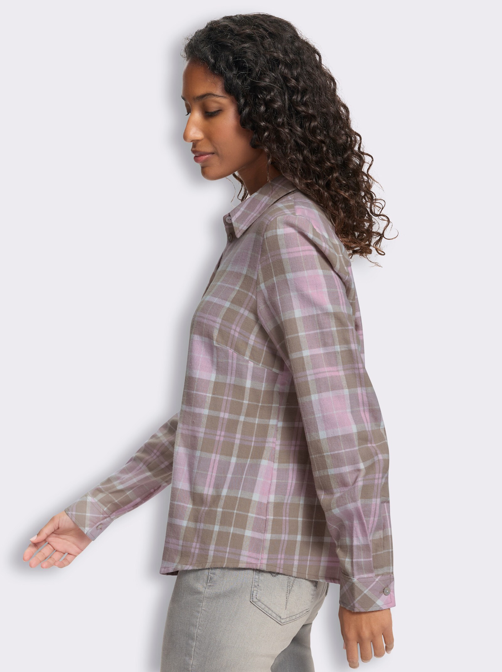 heine Flanellbluse mit Webkaro - sesam-rosé-kariert
