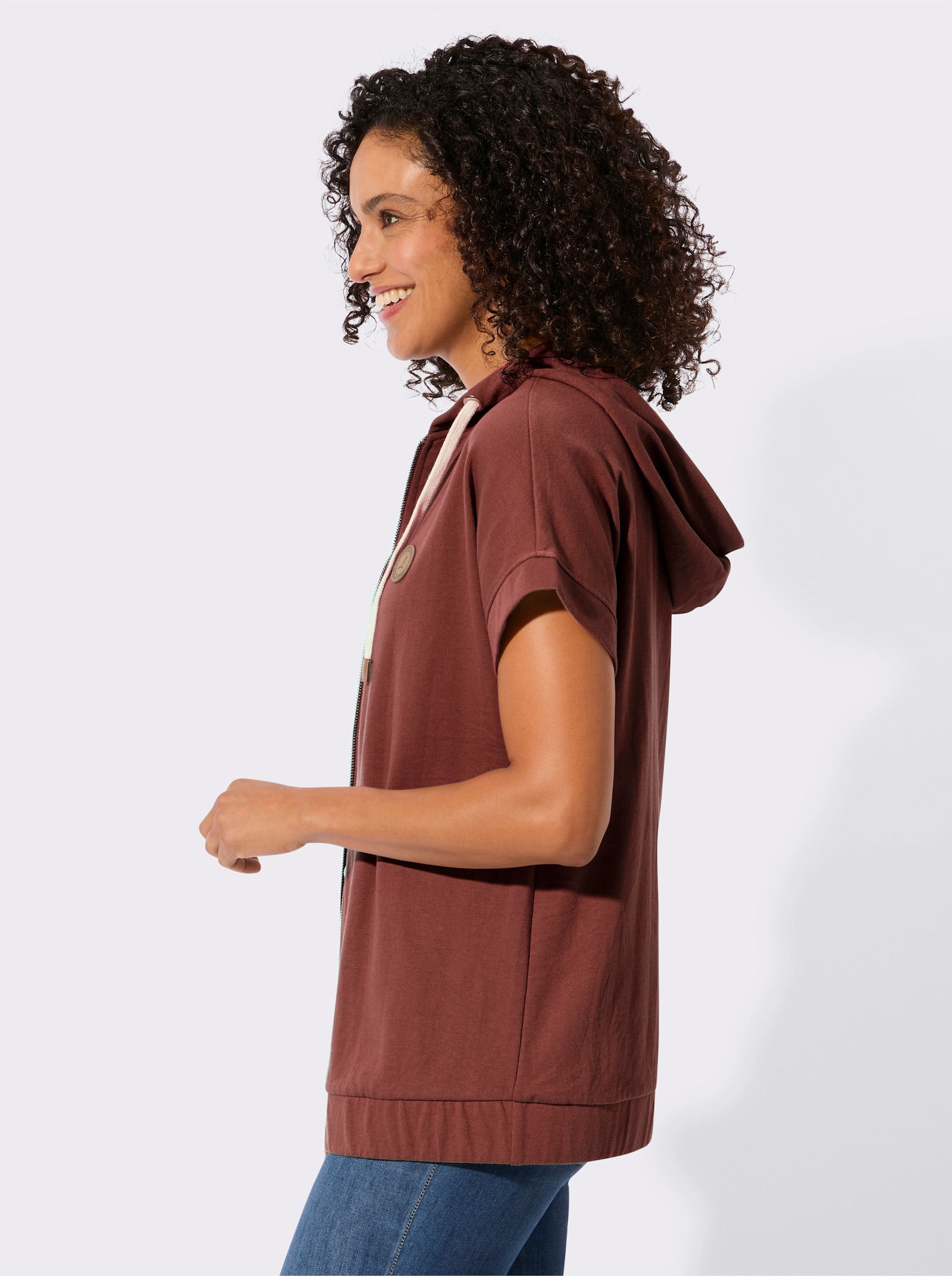 Sweatjacke mit Kapuze - rotbraun