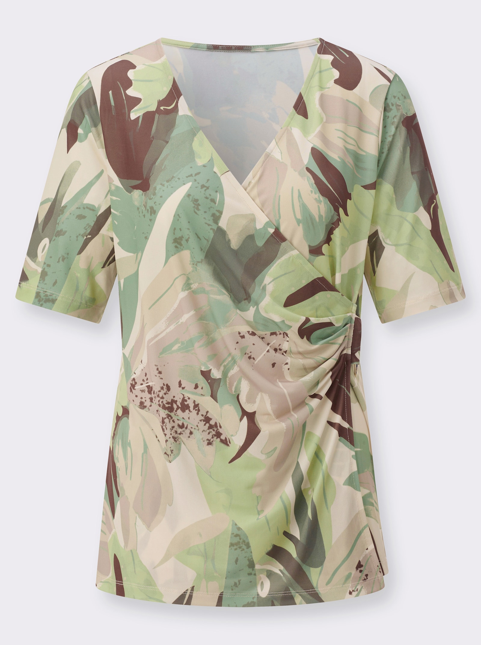 Wickelshirt mit Zierspange - pistazie-sand-bedruckt