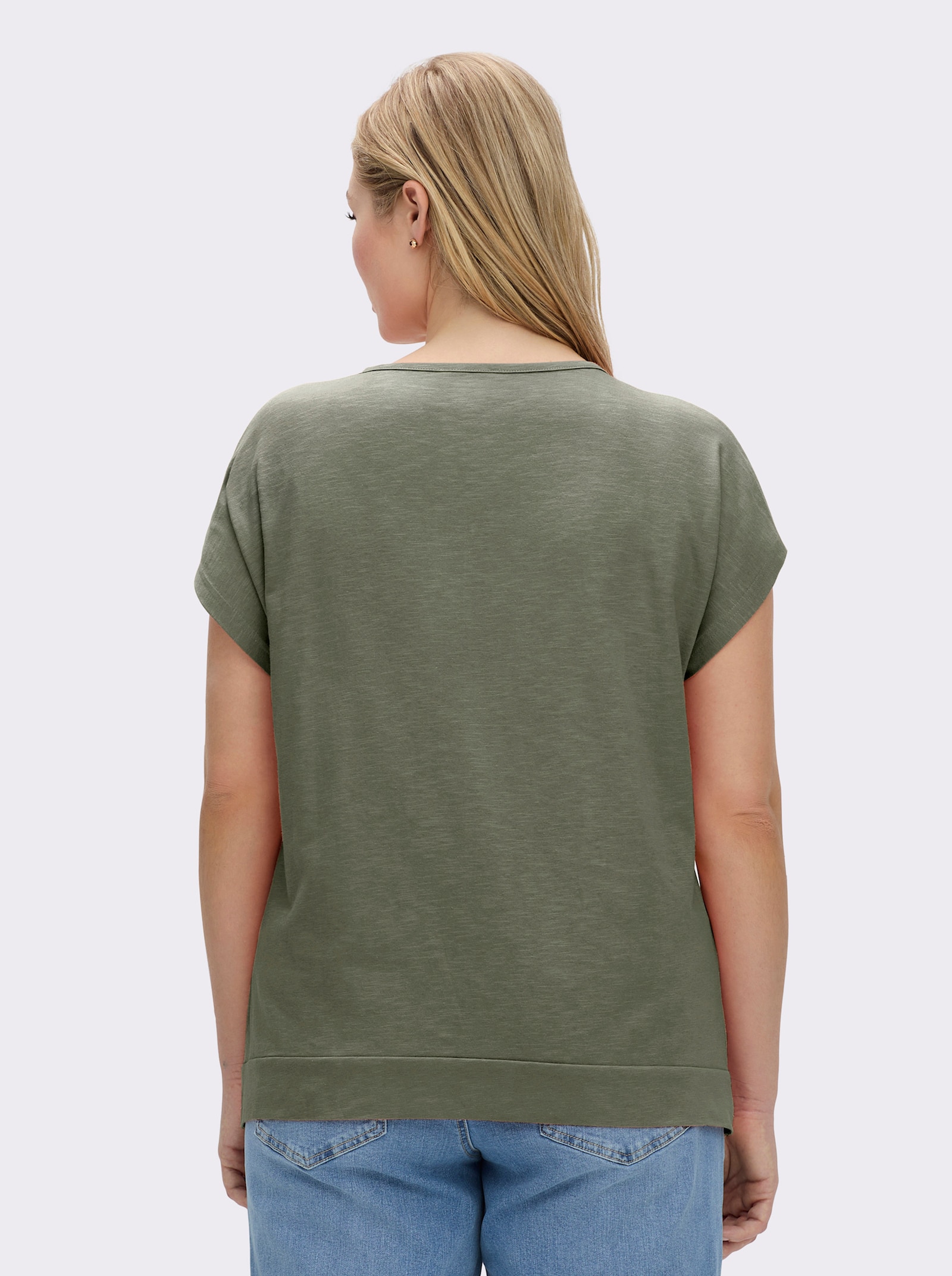 Kurzarmshirt Saum in Knoten-Optik - khaki