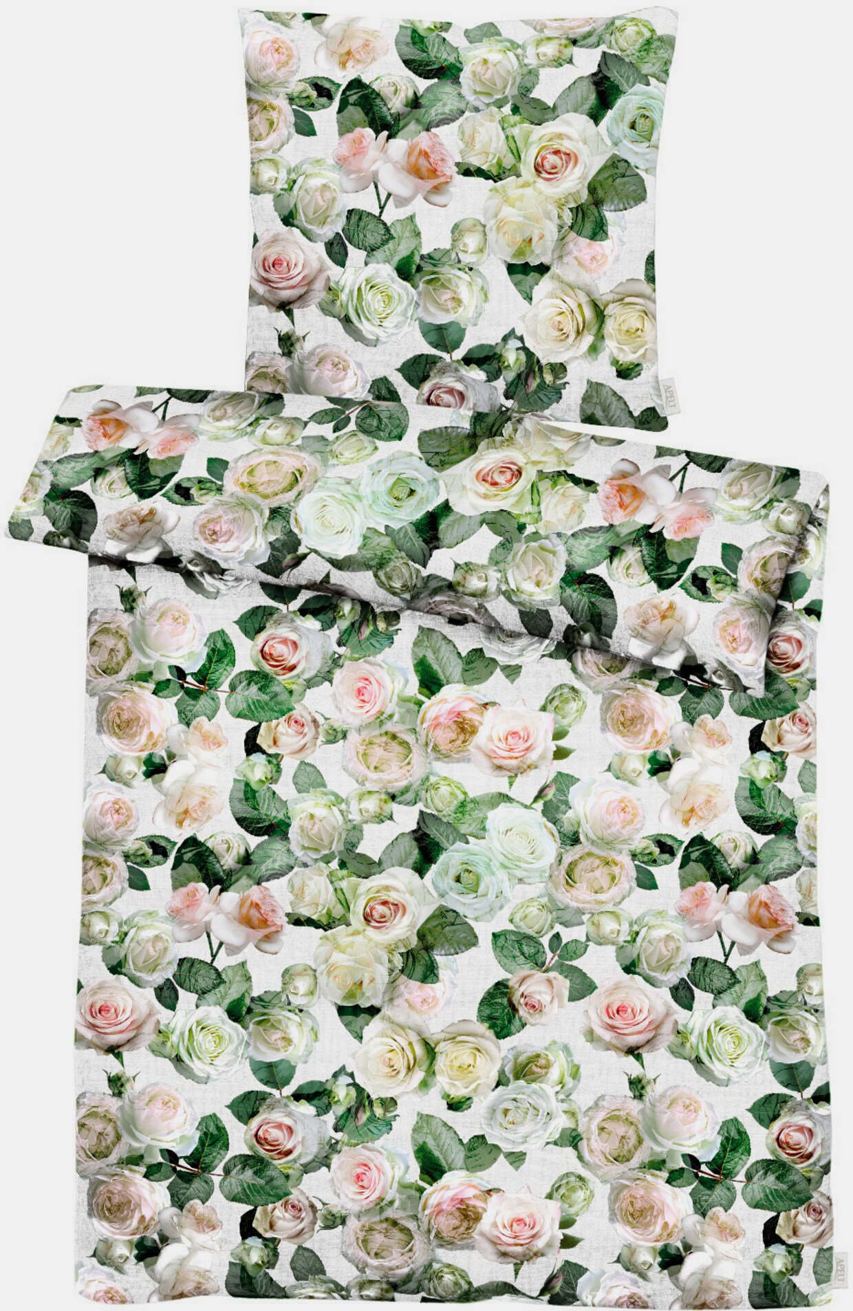 Apelt Bettwäsche - weiß-grün-rose-bedruckt