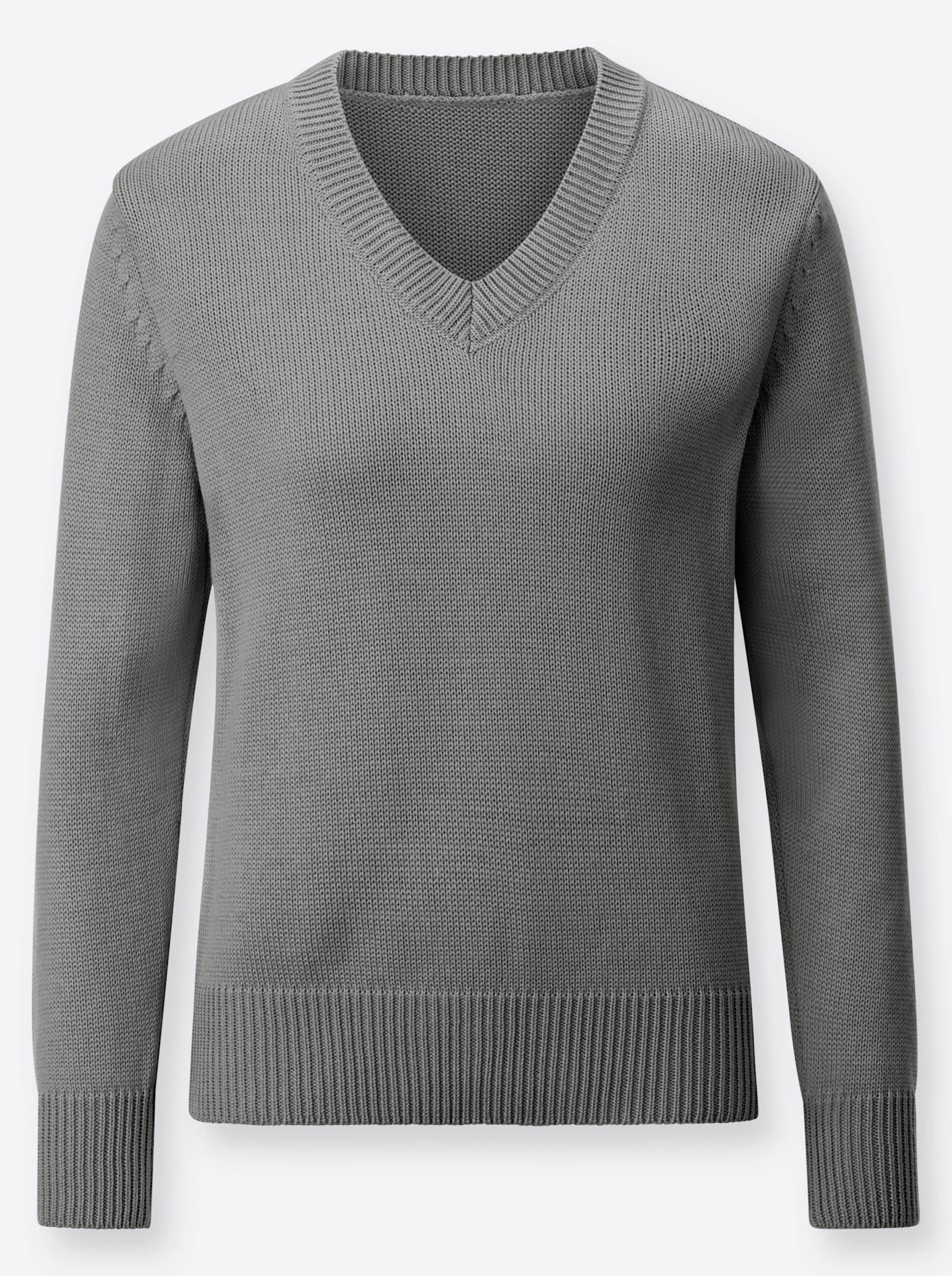 Casual Looks Damen Grau V-Ausschnitt-Pullover "Pullover", Gr. 54, (, Meliert), 50% Baumwolle, 50% Polyacryl, Unifarben, Figurumspielend, Pullover - Bild 3