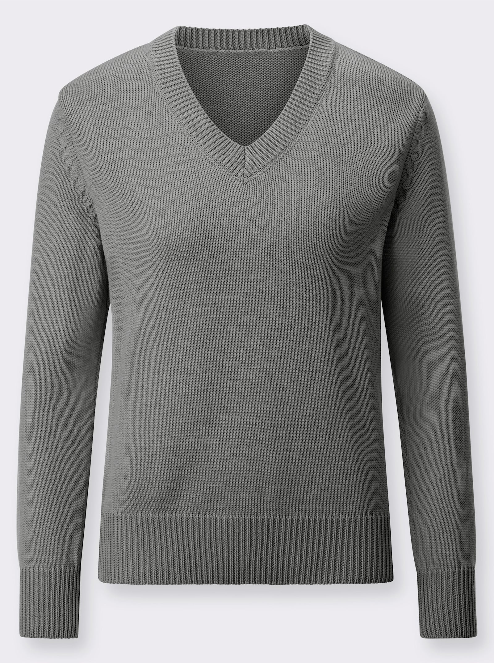 V-Ausschnitt-Pullover mit Baumwolle - grau-meliert