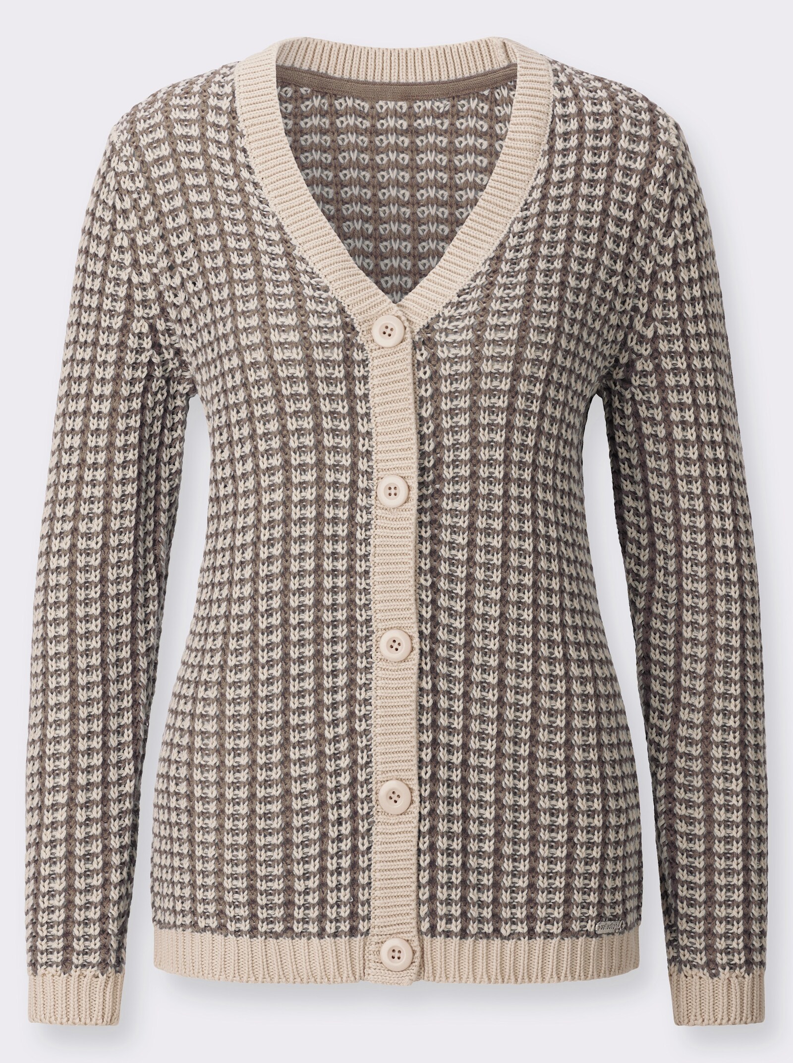 Strickjacke in zweifarbiger Melange-Optik - taupe-sand-gemustert